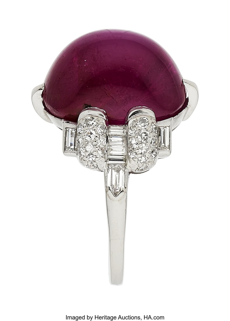 Burma Star Ruby, Diamond, Platinum Ring Stones: - 3