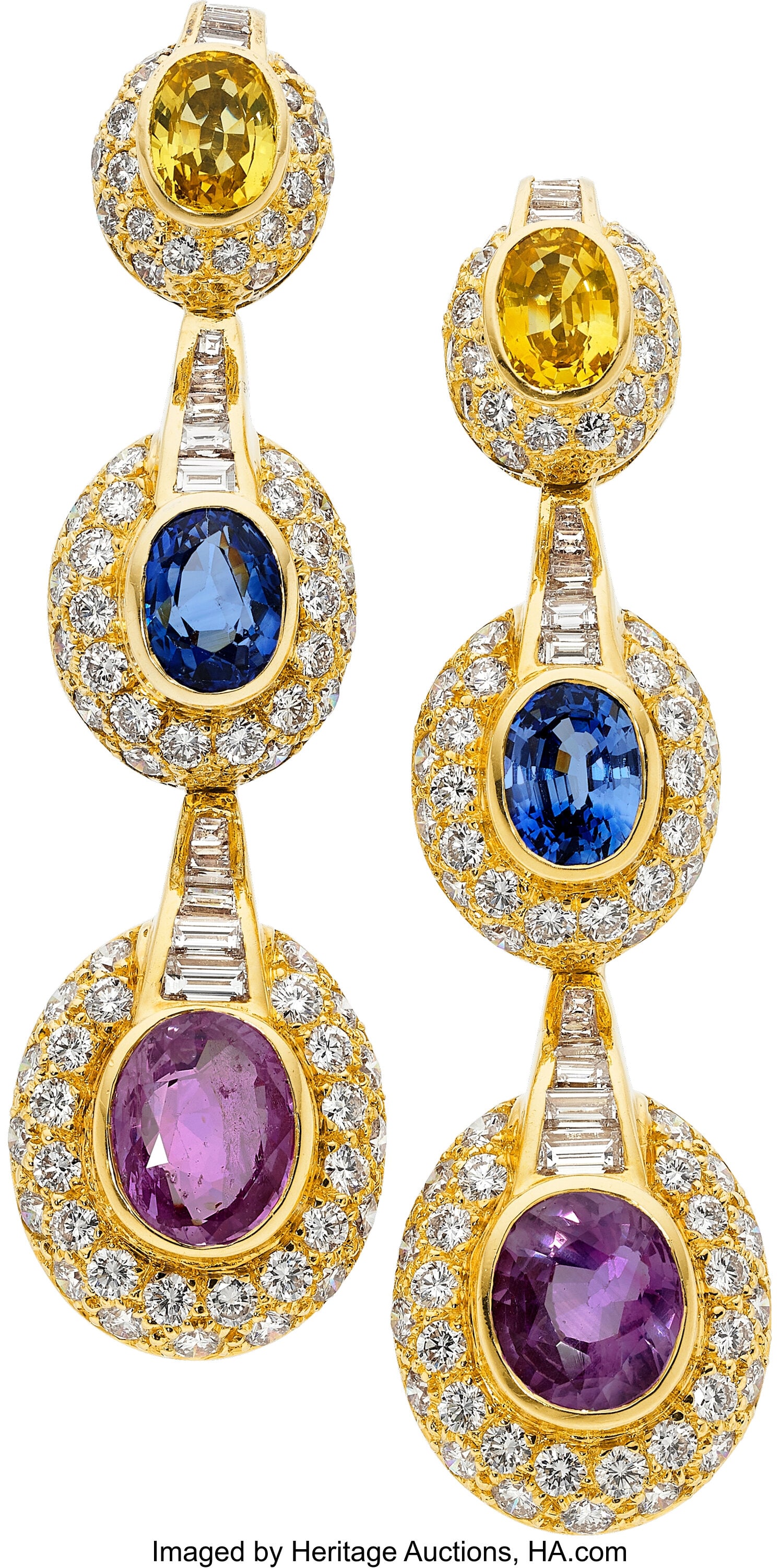 Multi-Color Sapphire, Diamond, Gold Earrings St (1 of 1)