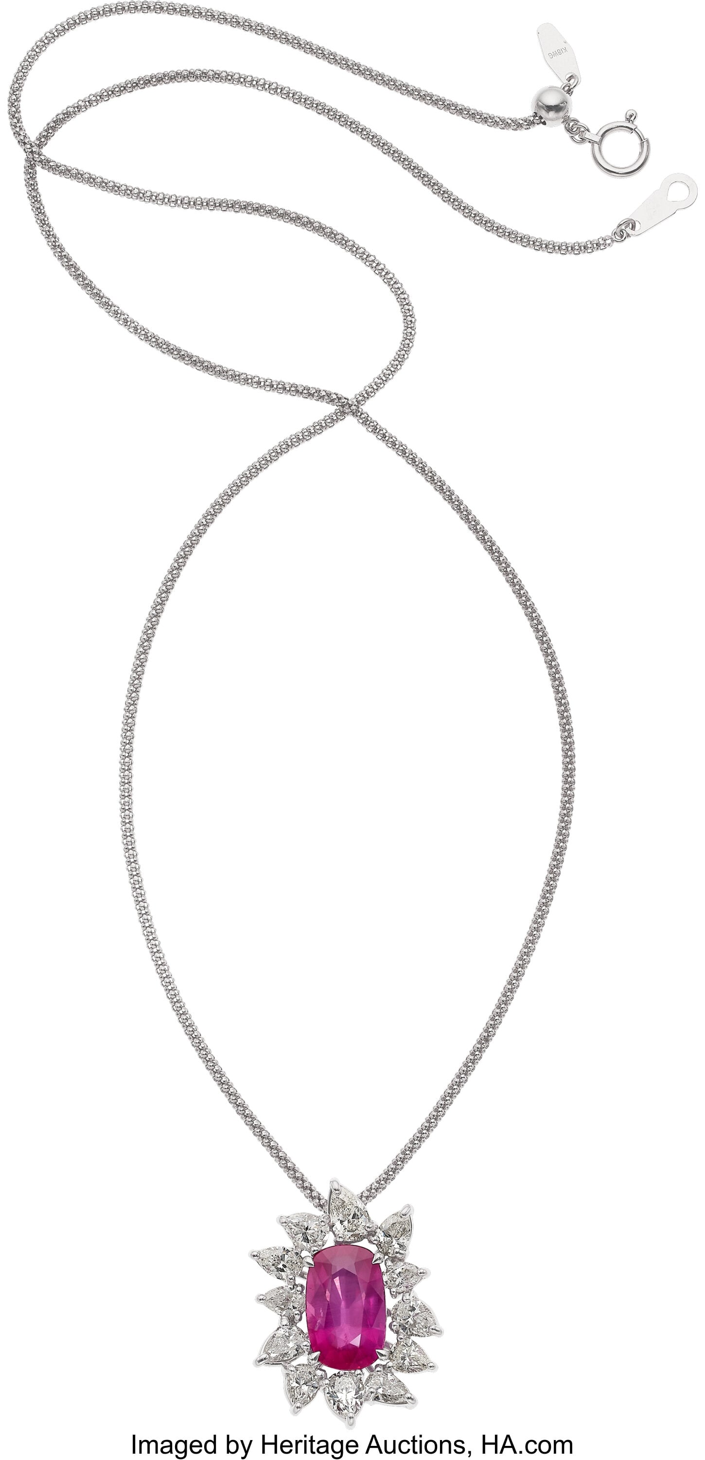 Ruby, Diamond, White Gold Pendant-Necklace Sto (1 of 3)