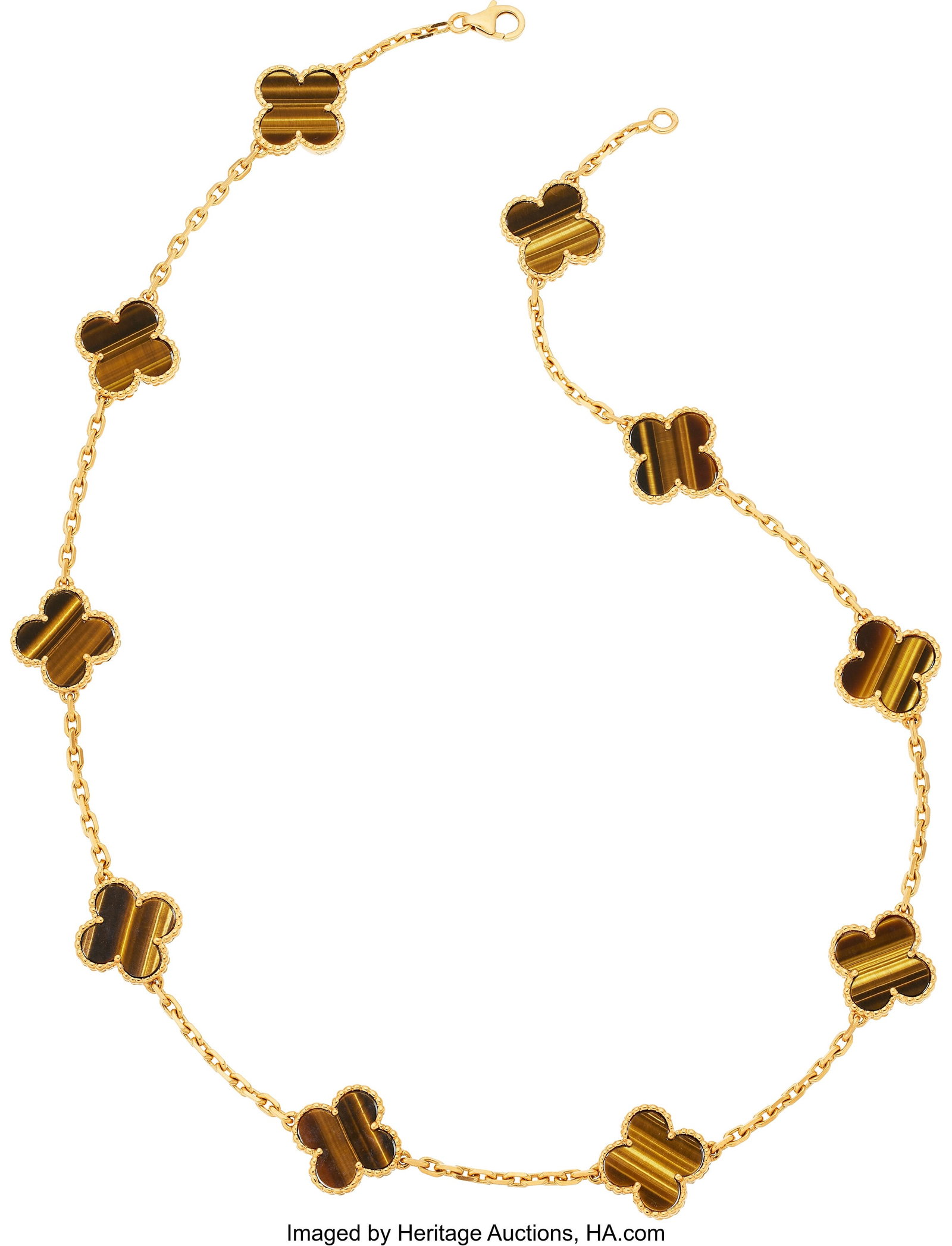 Van Cleef & Arpels Tiger's-Eye Quartz, Gold Neck: Van Cleef & Arpels Tiger's-Eye Quartz, Gold Necklace, French Stones: Carved tiger's-eye quartz Metal: 18k gold Marked: for Van Cleef & Arpels; French hallmar