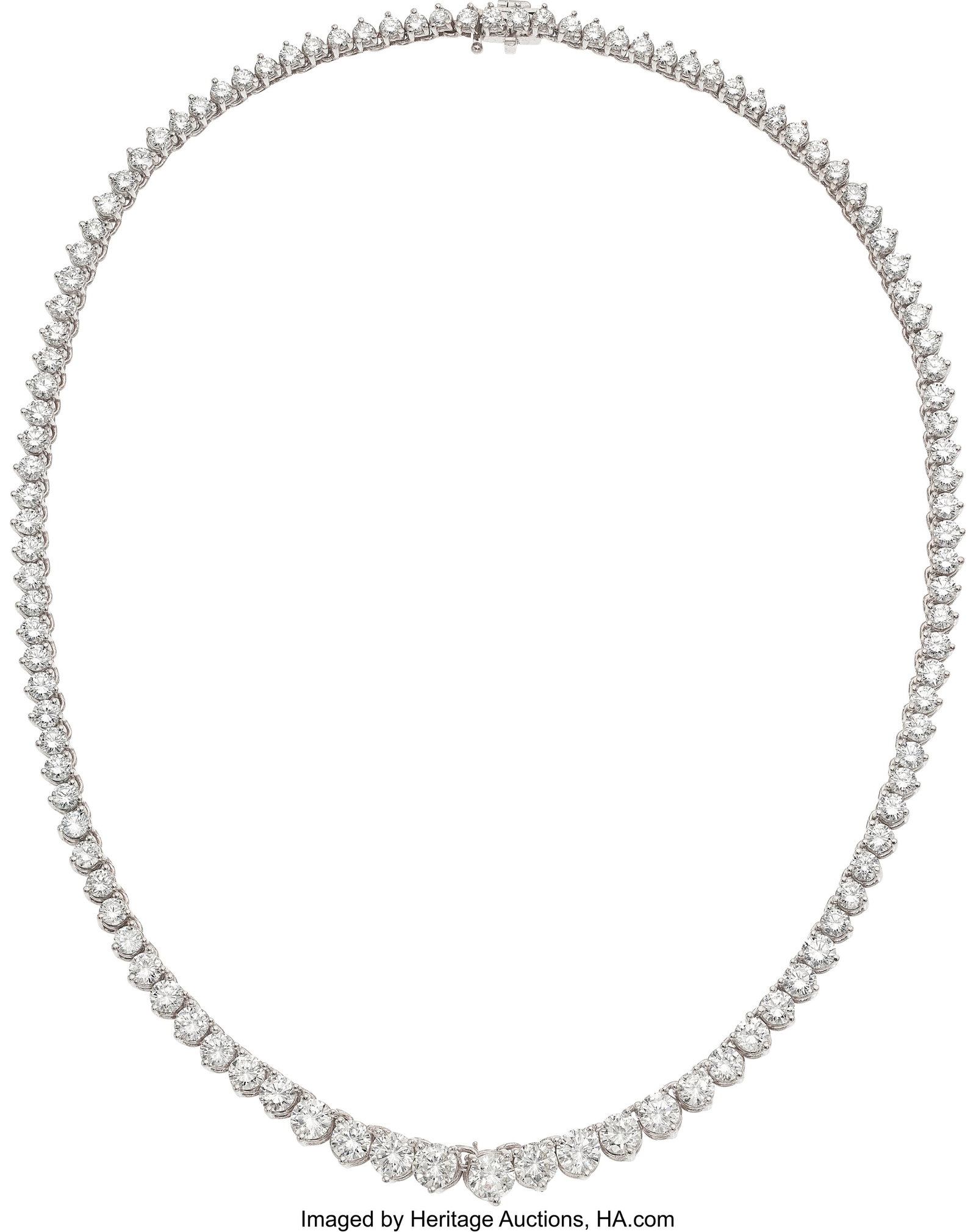 Diamond, White Gold Necklace Stones: Round bril: Diamond, White Gold Necklace Stones: Round brilliant and full-cut diamonds weighing a total of approximately 12.50 carats Metal: 18k and 14k white gold Gross Weight: 36&