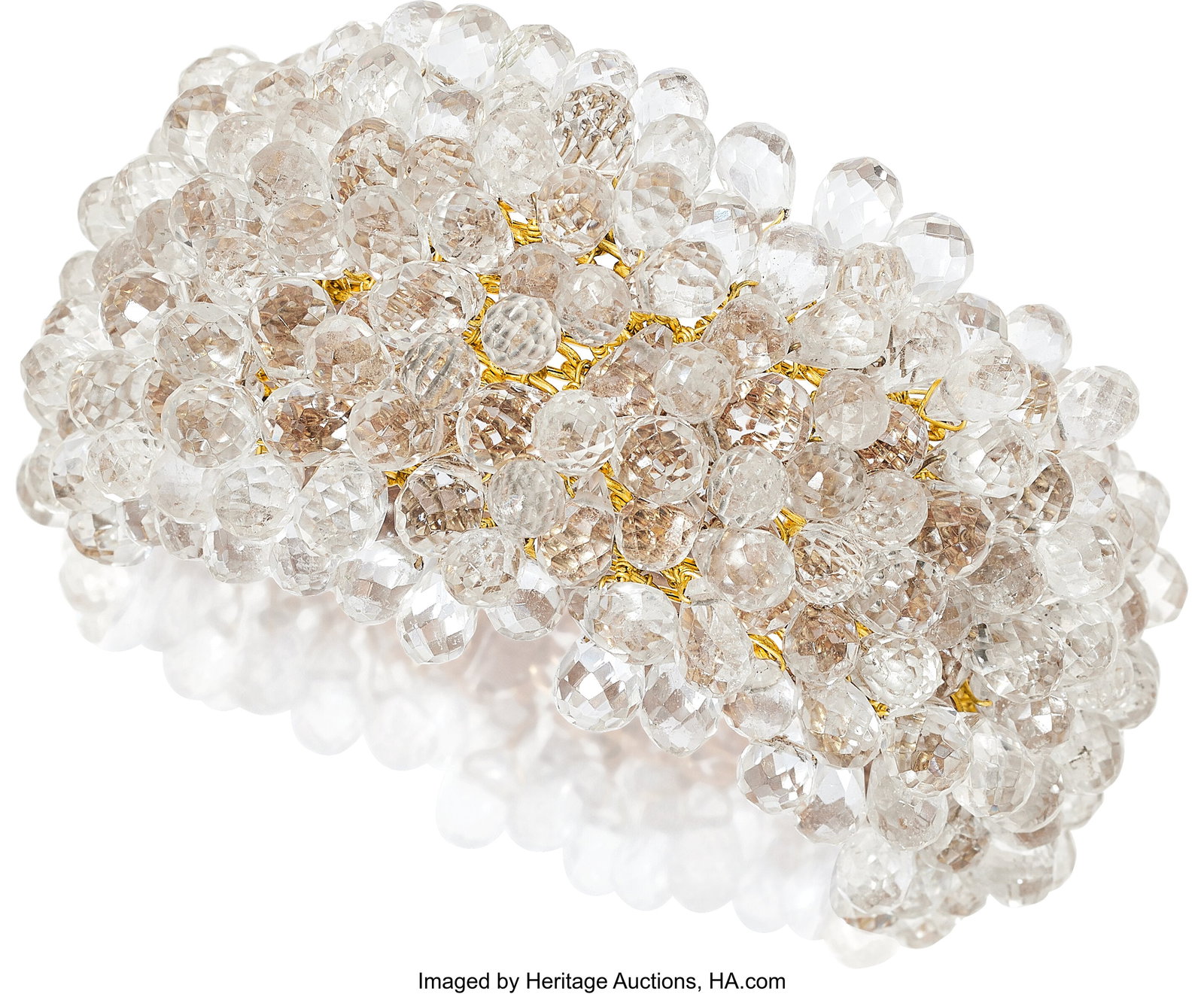 Adria de Haume Rock Crystal Quartz, Gold Bracele: Adria de Haume Rock Crystal Quartz, Gold Bracelet Stones: Rock crystal quartz briolettes Metal: 18k gold Marked: for Adria de Haume Gross Weight: 189.40 grams Dime