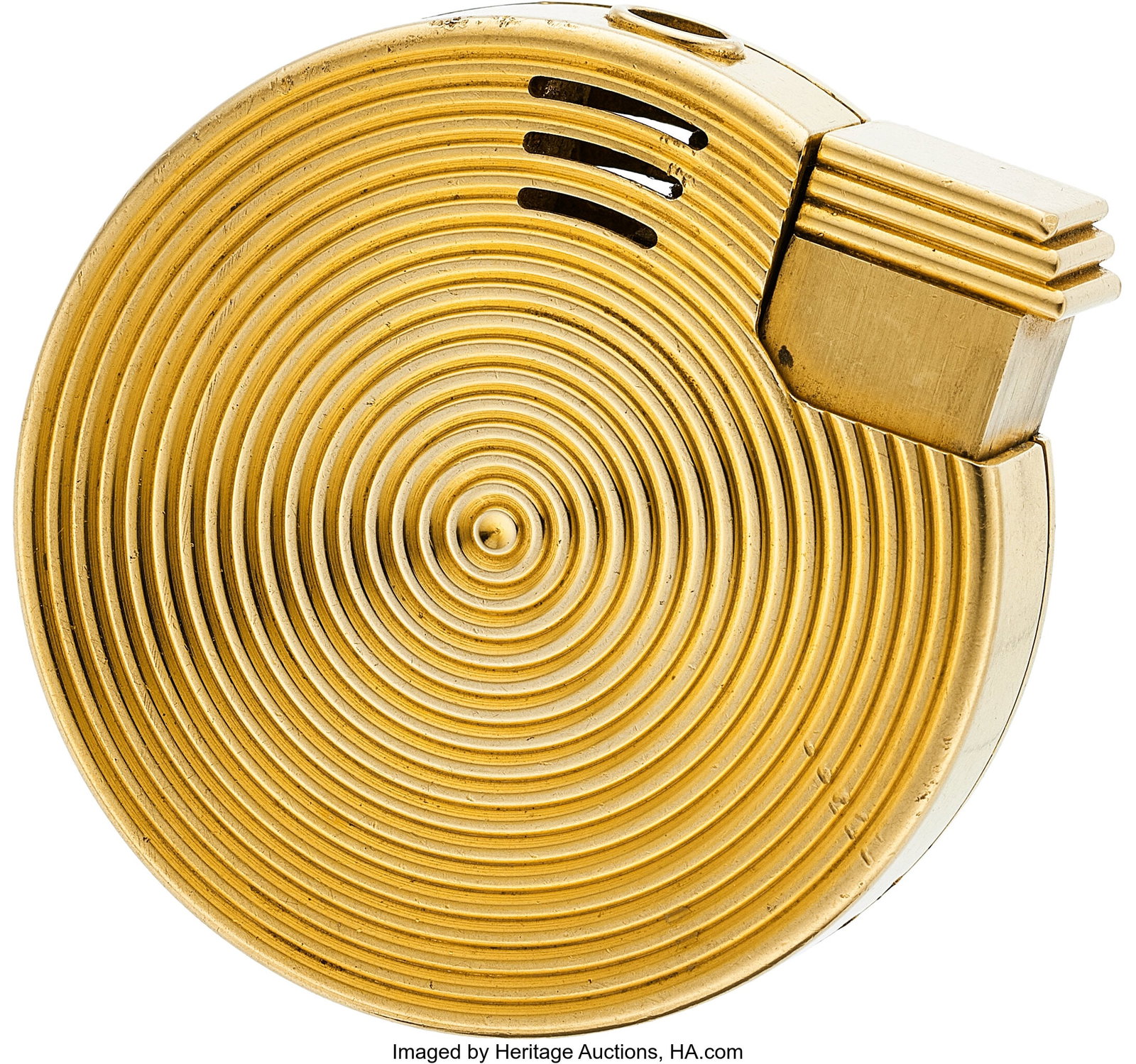 Bvlgari Gold Lighter Metal: 18k gold Marked: B: Bvlgari Gold Lighter Metal: 18k gold Marked: Bvlgari Collection: Firewheel Gross Weight: 93.00 grams Dimensions: 1-3/4 inches x 1-3/4 inches Property of a 