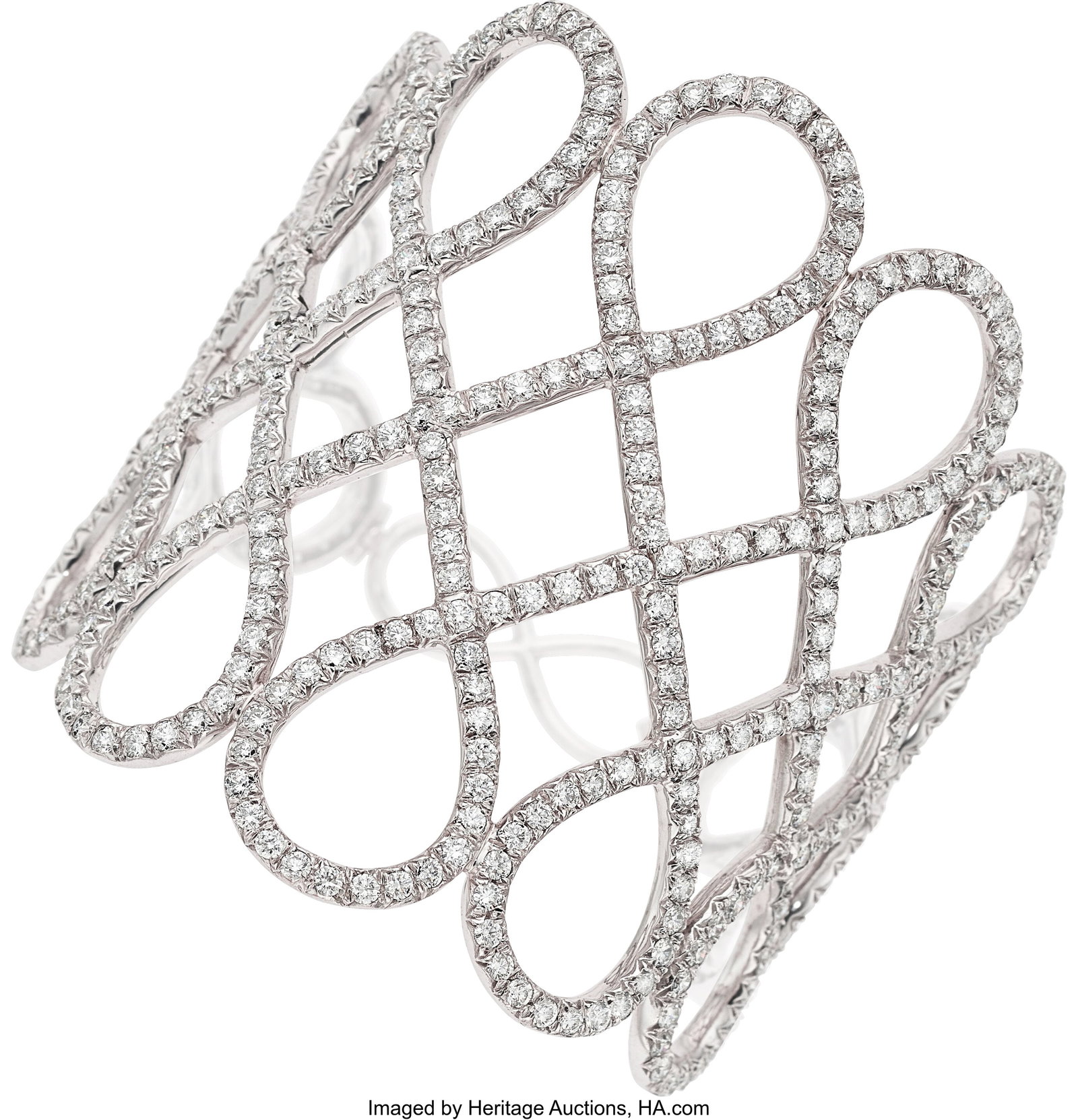 Adria de Haume Diamond, White Gold Bracelet Sto: Adria de Haume Diamond, White Gold Bracelet Stones: Full-cut diamonds weighing a total of approximately 10.60 carats Metal: 18k white gold Marked: for Adria de Haume Gro