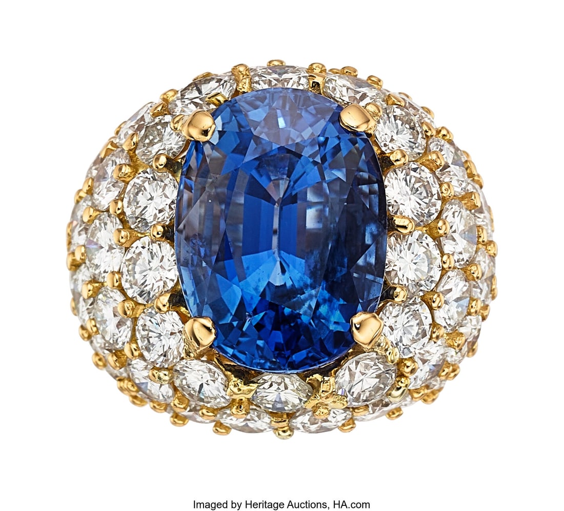 Ceylon Sapphire, Diamond, Gold Ring Stones: Ova: Ceylon Sapphire, Diamond, Gold Ring Stones: Oval-shaped sapphire weighing approximately 17.45 carats; full-cut diamonds weighing a total of approximately 8.00 cara