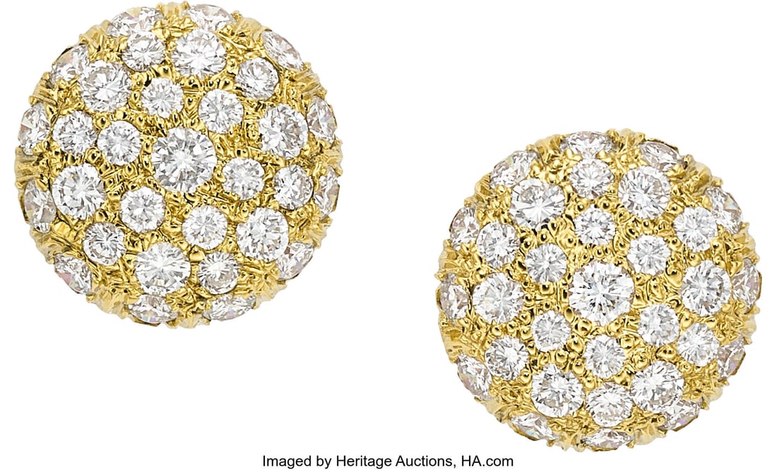 Jacques Timey for Harry Winston Diamond, Gold Ea: Jacques Timey for Harry Winston Diamond, Gold Earrings Stones: Full-cut diamonds weighing a total of approximately 4.00 carats Metal: 18k gold Marked: for Jacques Timey&