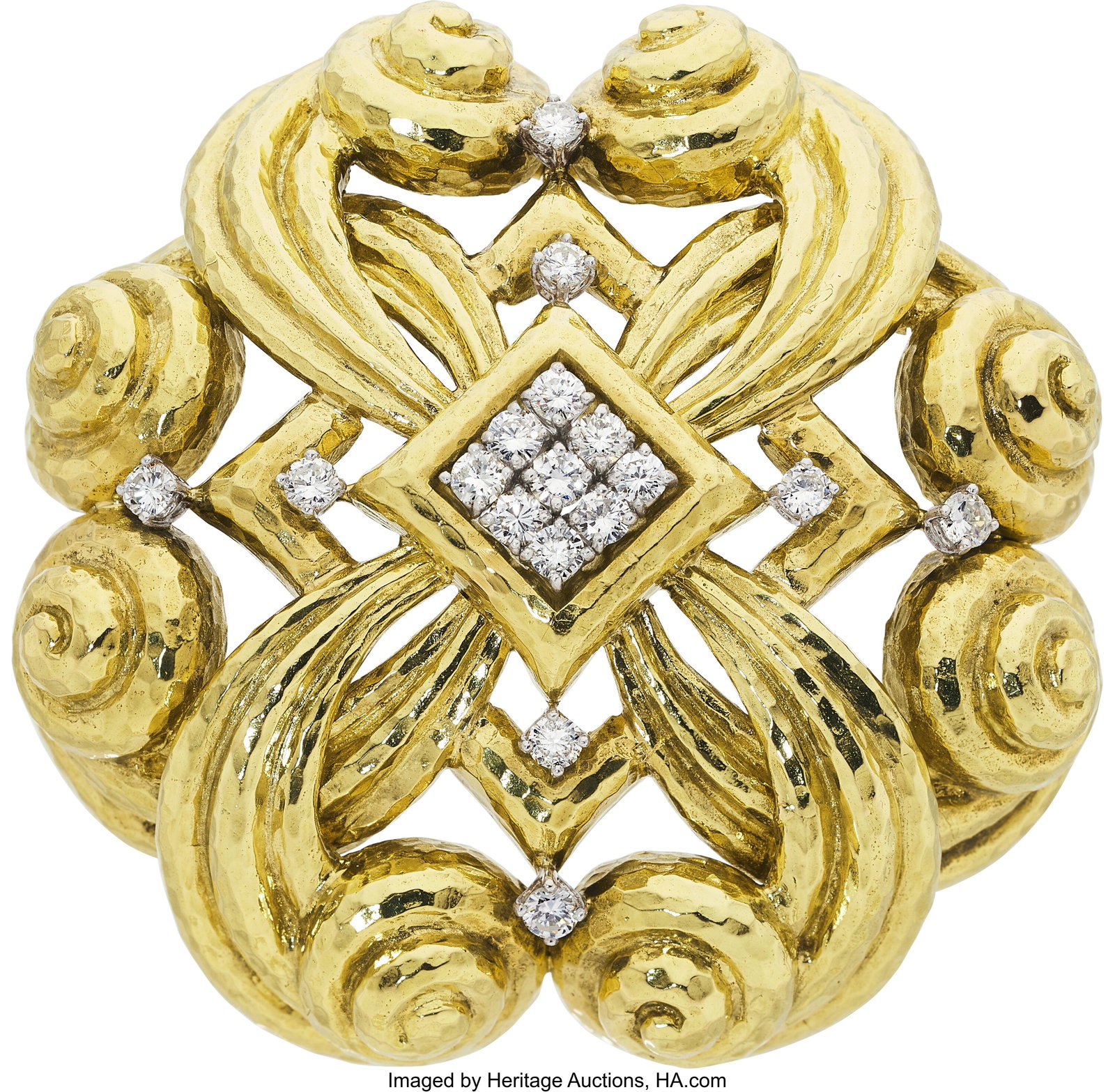 David Webb Diamond, Platinum, Gold Pendant-Broo: David Webb Diamond, Platinum, Gold Pendant-Brooch Stones: Full-cut diamonds weighing a total of approximately 1.60 carats Metal: 18k white and yellow gold, platinu