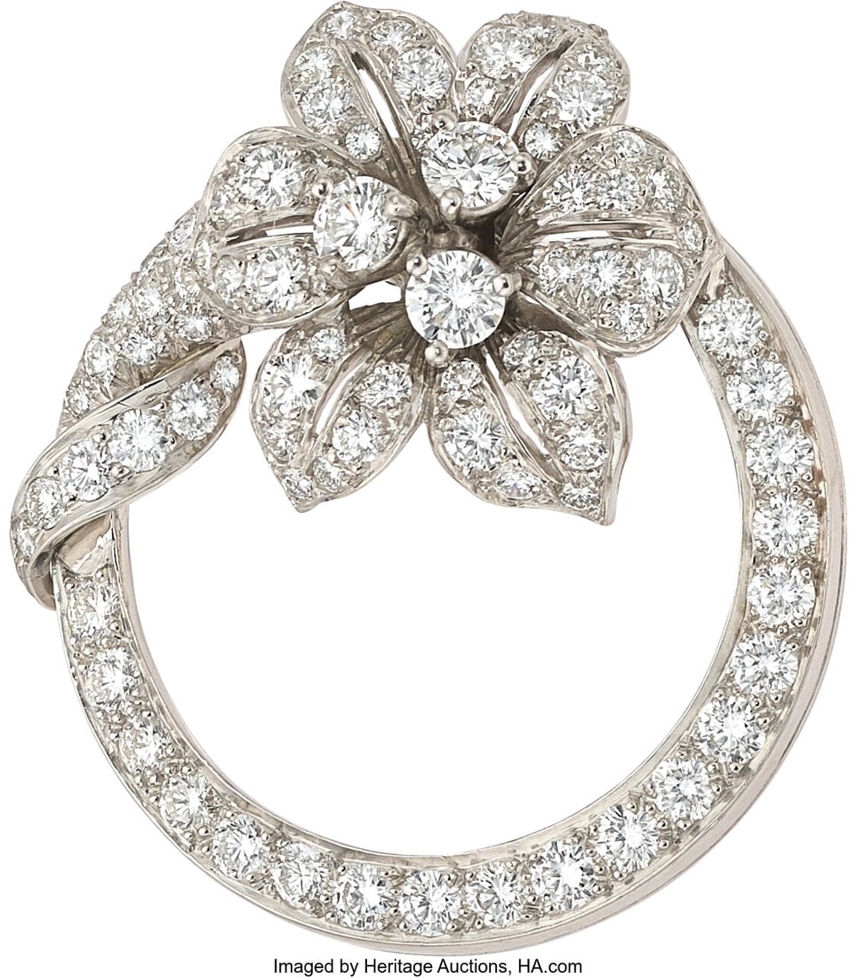 Tiffany & Co. Diamond, Platinum Brooch Stones: : Tiffany & Co. Diamond, Platinum Brooch Stones: Full-cut diamonds weighing a total of approximately 2.50 carats Metal: Platinum and 18k white gold (pinstem&rpar