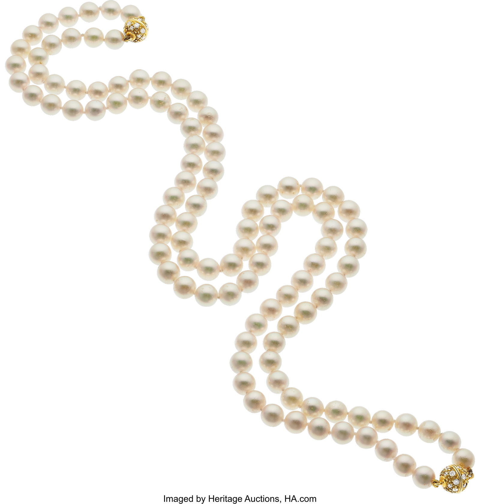Mikimoto Cultured Pearl, Diamond, Gold Converti: Mikimoto Cultured Pearl, Diamond, Gold Convertible Necklaces Stones: Full-cut diamonds weighing a total of approximately 0.75 carat Pearls: Cultured pearls measuring 6&p