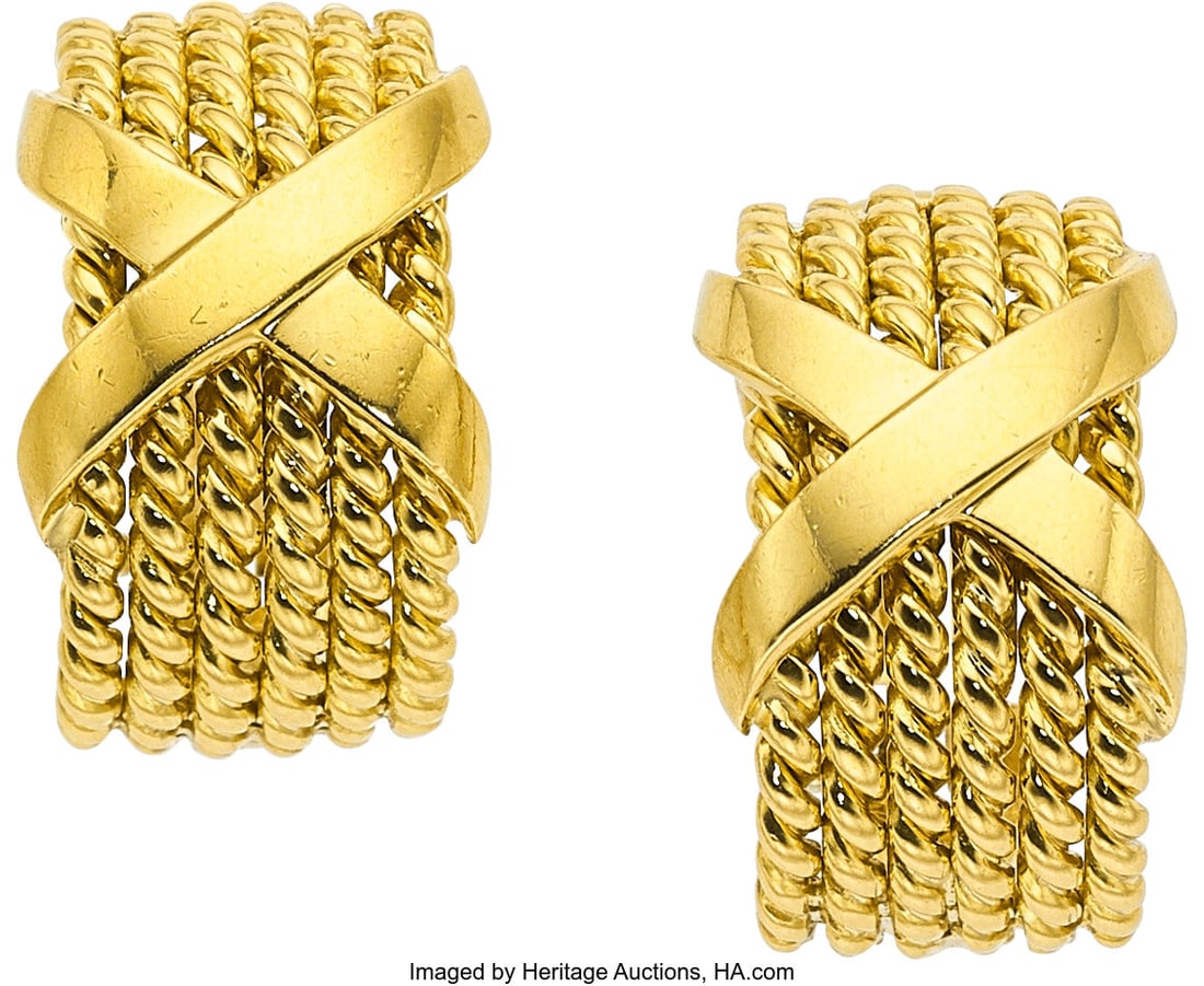 Schlumberger for Tiffany & Co. Gold Earrings Me: Schlumberger for Tiffany & Co. Gold Earrings Metal: 18k gold Marked: Schlumberger for Tiffany & Co. Collection: "X" Weight: 15.70 grams
