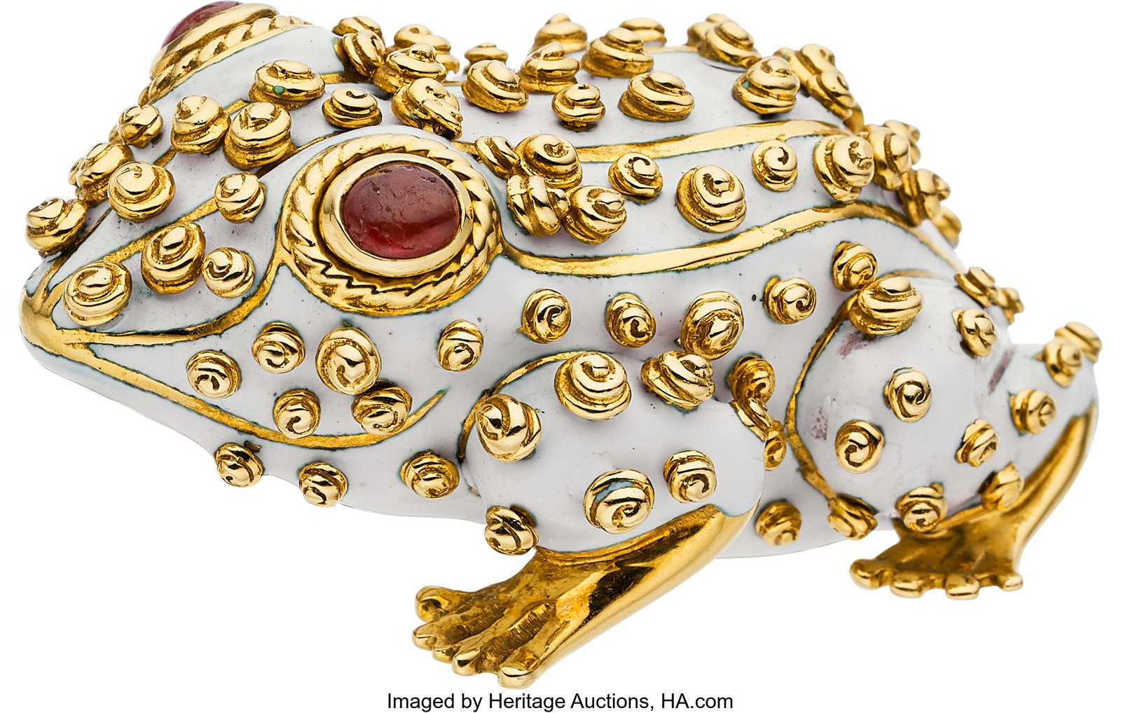 David Webb Ruby, Enamel, Gold Pendant-Brooch S: David Webb Ruby, Enamel, Gold Pendant-Brooch Stones: Ruby cabochons Element: Enamel Metal: 18k gold Marked: for David Webb Collection: Kingdom Gross Weight&co