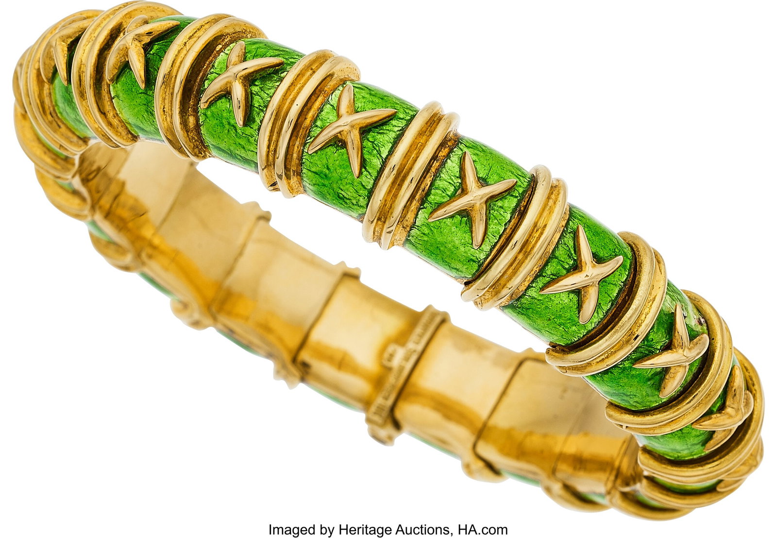 Schlumberger for Tiffany & Co. Enamel, Gold Bra: Schlumberger for Tiffany & Co. Enamel, Gold Bracelet Element: Paillonné enamel Metal: 18k gold Marked: Schlumberger for Tiffany & Co. Collection&co