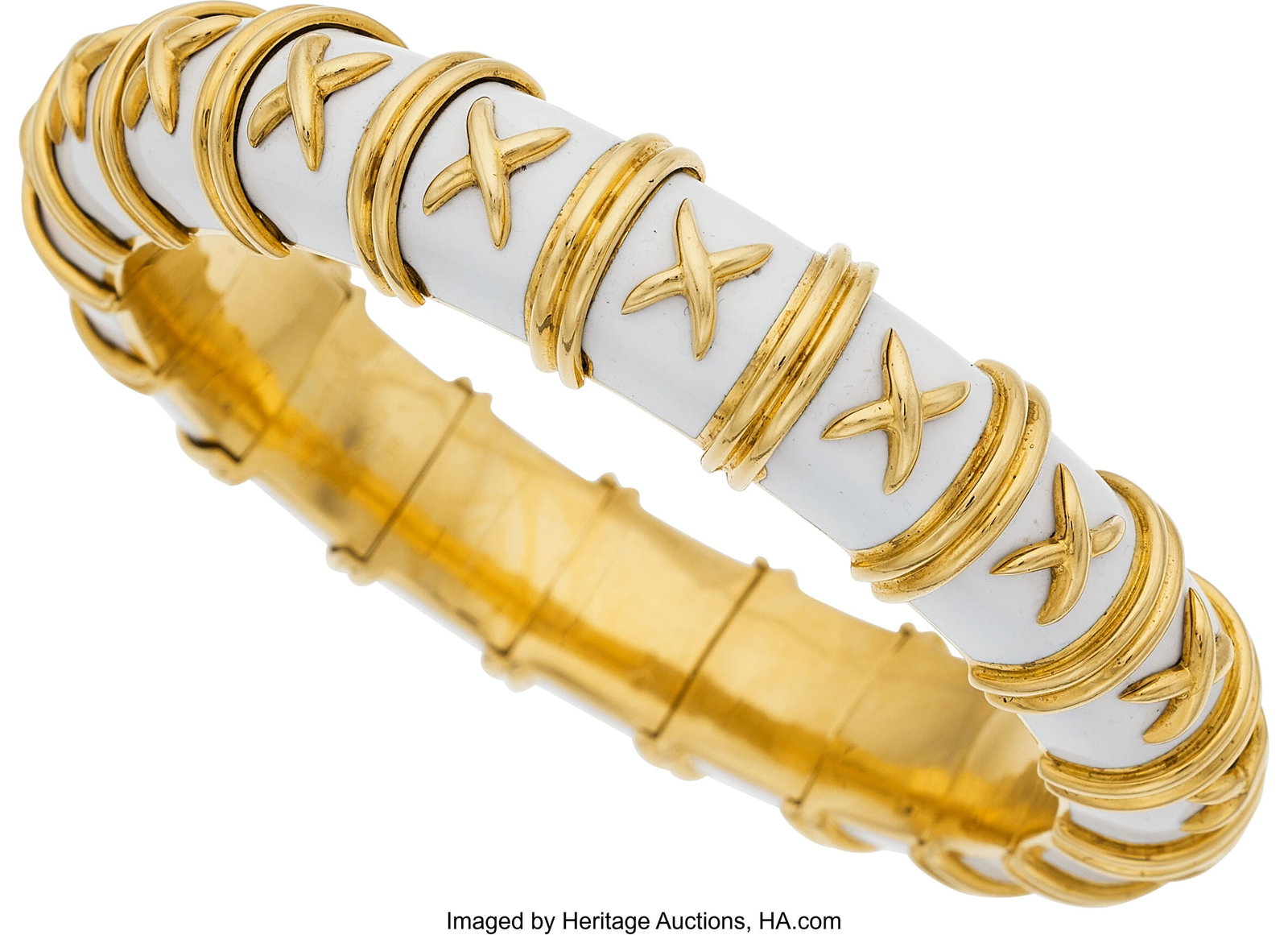 Schlumberger for Tiffany & Co. Enamel, Gold Bra: Schlumberger for Tiffany & Co. Enamel, Gold Bracelet, French Element: Paillonné enamel Metal: 18k gold Marked: Schlumberger for Tiffany & Co.