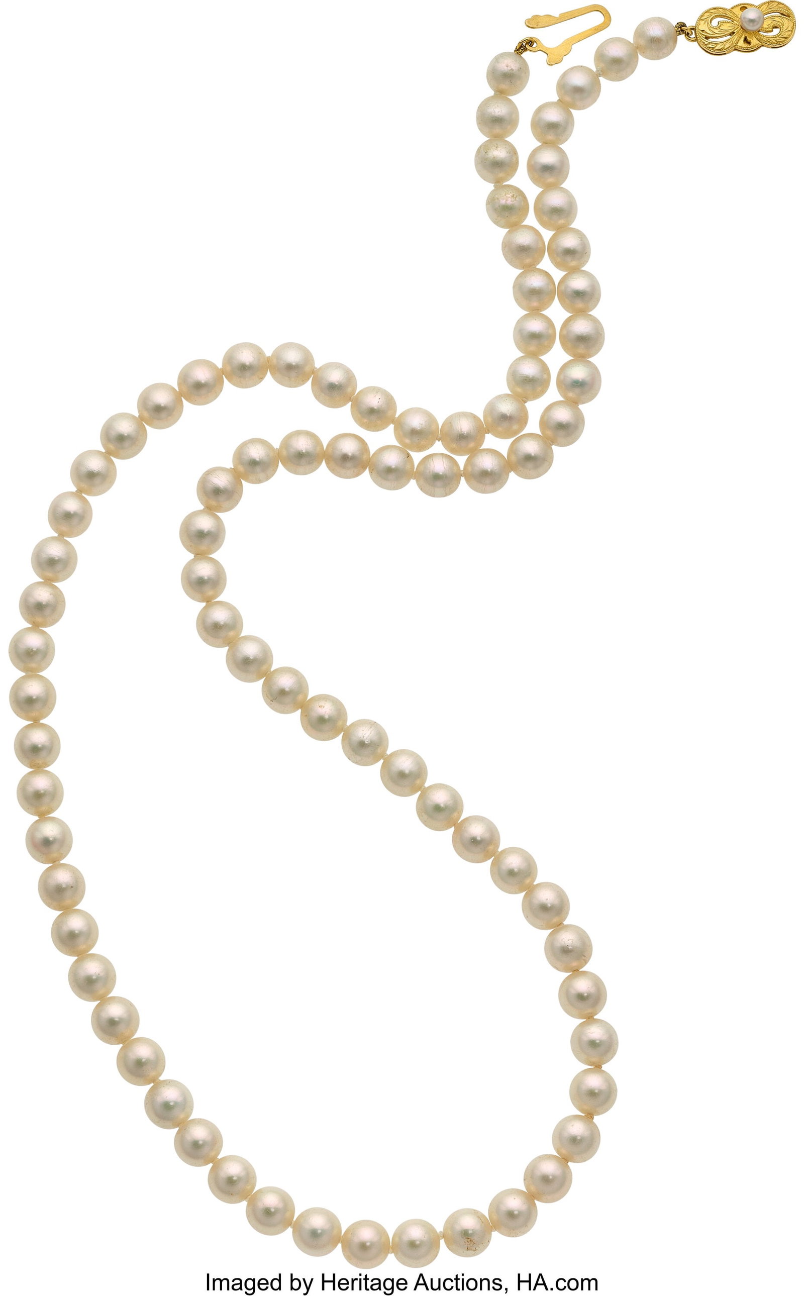 Mikimoto Cultured Pearl, Gold Necklace Pearls: : Mikimoto Cultured Pearl, Gold Necklace Pearls: Cultured pearls measuring 3.70 mm - 7.40 mm Metal: 18k gold Marked: for Mikimoto Gross Weight: 42.80 g