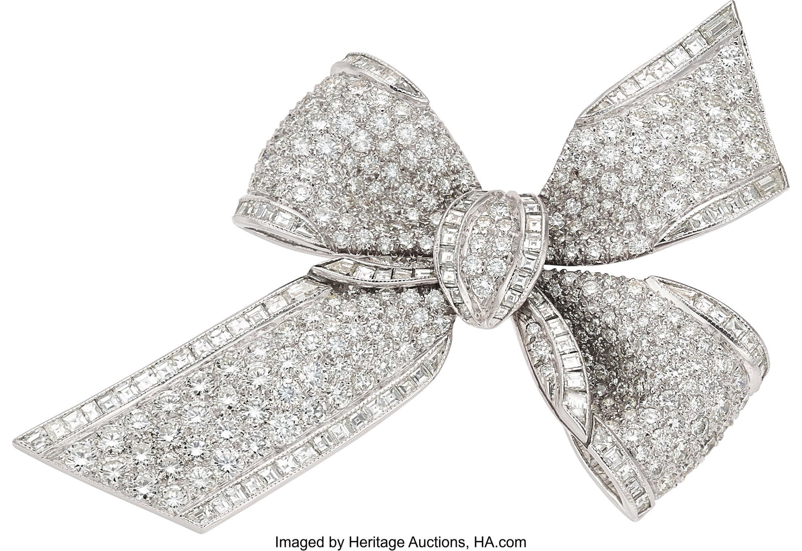 Tiffany & Co. Diamond, Platinum Brooch Stones: : Tiffany & Co. Diamond, Platinum Brooch Stones: Full-cut diamonds weighing a total of approximately 6.20 carats; square-shaped diamonds weighing a total of approximat