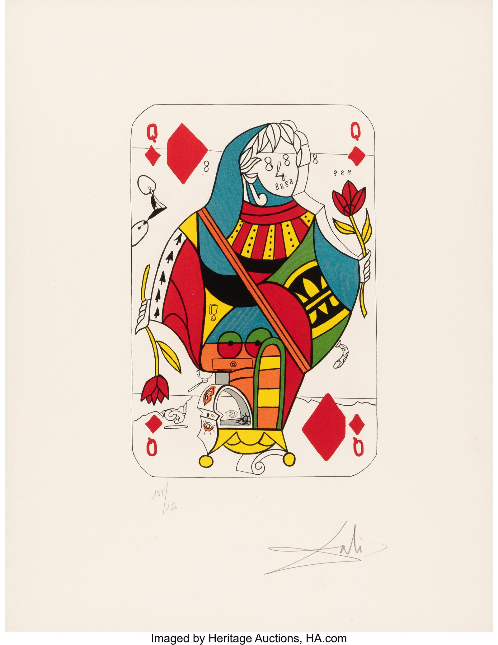 Salvador Dalí (1904-1989) Queen of Diamonds, fr: Salvador Dalí (1904-1989) Queen of Diamonds, from Playing Cards, 1972 Lithograph in colors on wove paper 24-1/2 x 19 inches (62.2 x 48.3 cm) &l