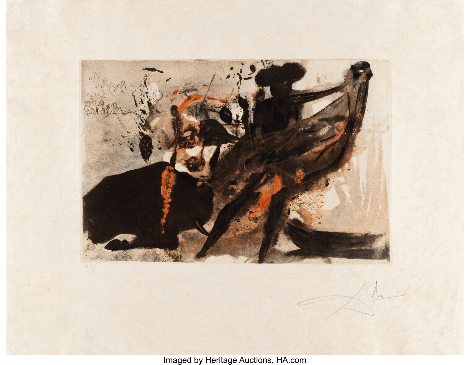 Salvador Dalí (1904-1989) La Tauromachie Indivi: Salvador Dalí (1904-1989) La Tauromachie Individuelle, 1972 Etching and aquatint in colors on Japon 20-1/4 x 25-1/2 inches (51.4 x 64.8 cm) &lpar