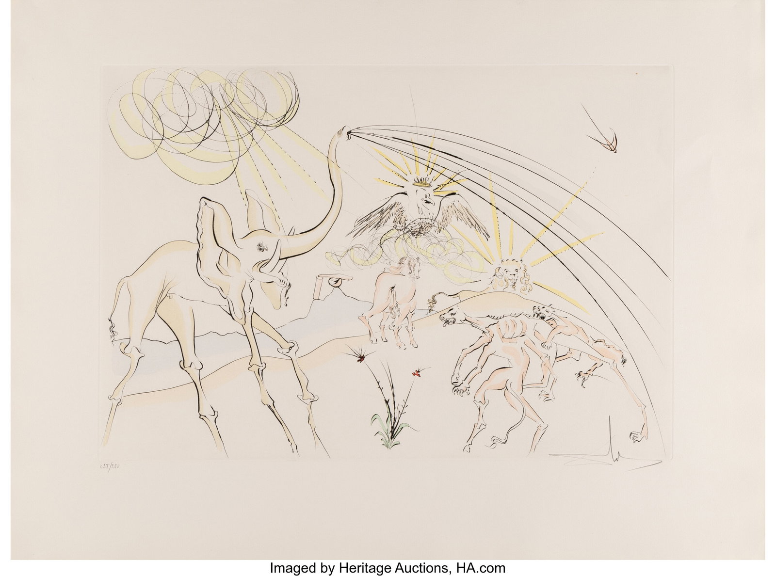 Salvador Dalí (1904-1989) Le Bestiaire de La Fo: Salvador Dalí (1904-1989) Le Bestiaire de La Fontaine (complete portfolio, 12 works), 1974 Engravings and pochoir in colors on Arches paper 22-1/4 x 29-7&sol