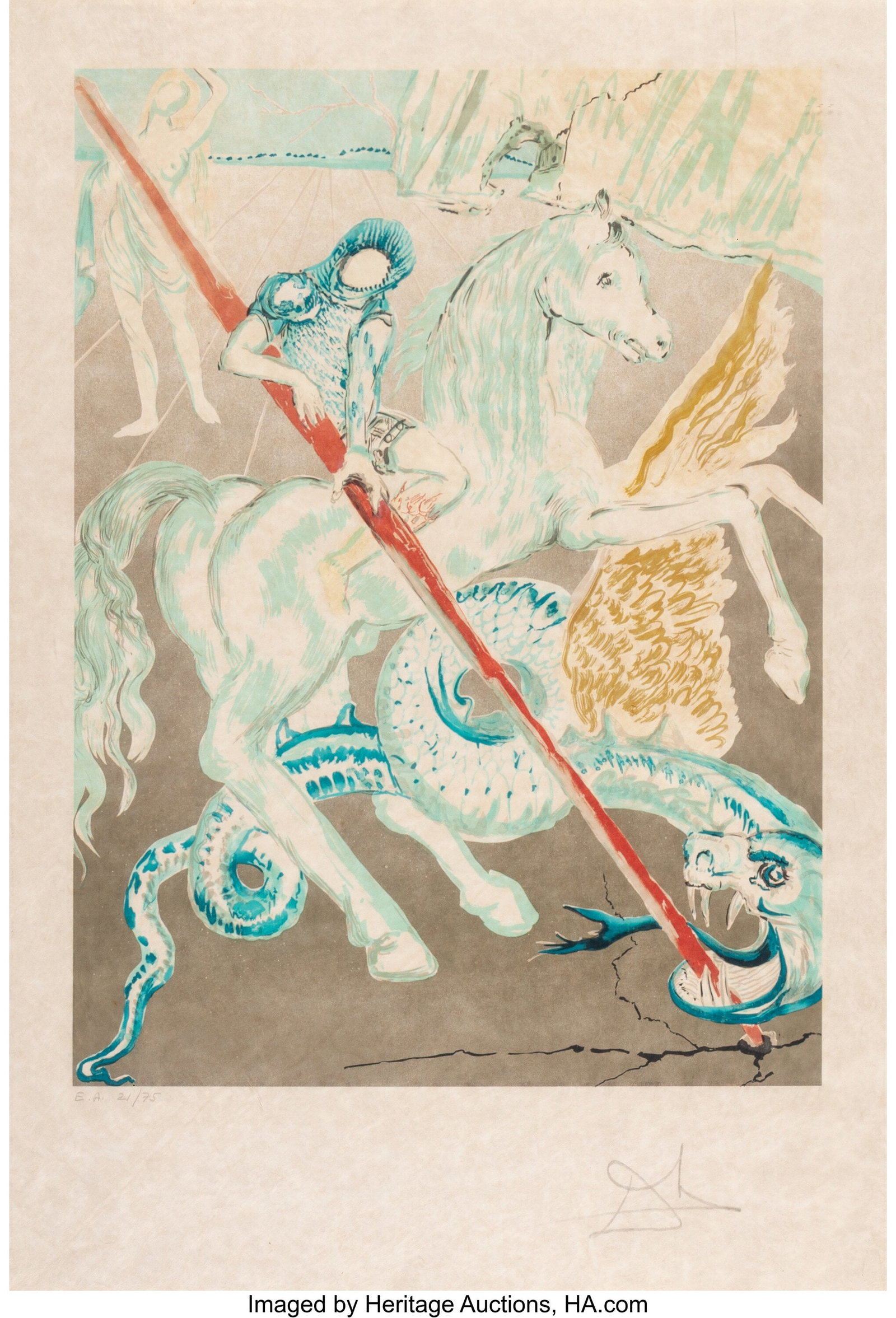 Salvador Dalí (1904-1989) The Lance of Chivalry: Salvador Dalí (1904-1989) The Lance of Chivalry, from Retrospective, 1978 Lithograph in colors on Japon paper 29-1/4 x 20 inches (74.3 x 50.8 cm&rpa