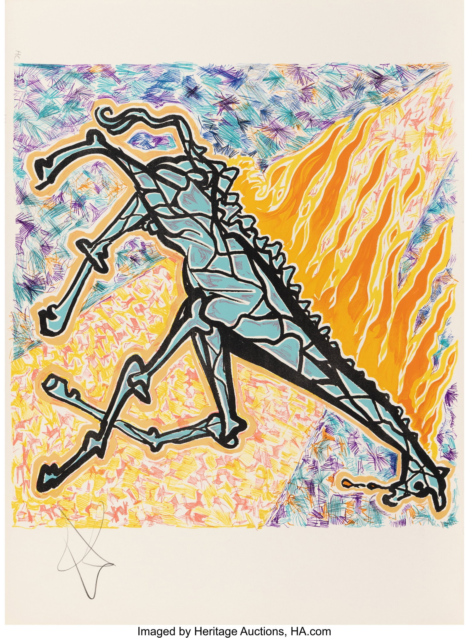 Salvador Dalí (1904-1989) Le girafe en feu, fro: Salvador Dalí (1904-1989) Le girafe en feu, from Le jungle humaine, 1974 Lithograph in colors on Arches paper 18-3/4 x 24 inches (47.6 x 61.0 cm&rpa