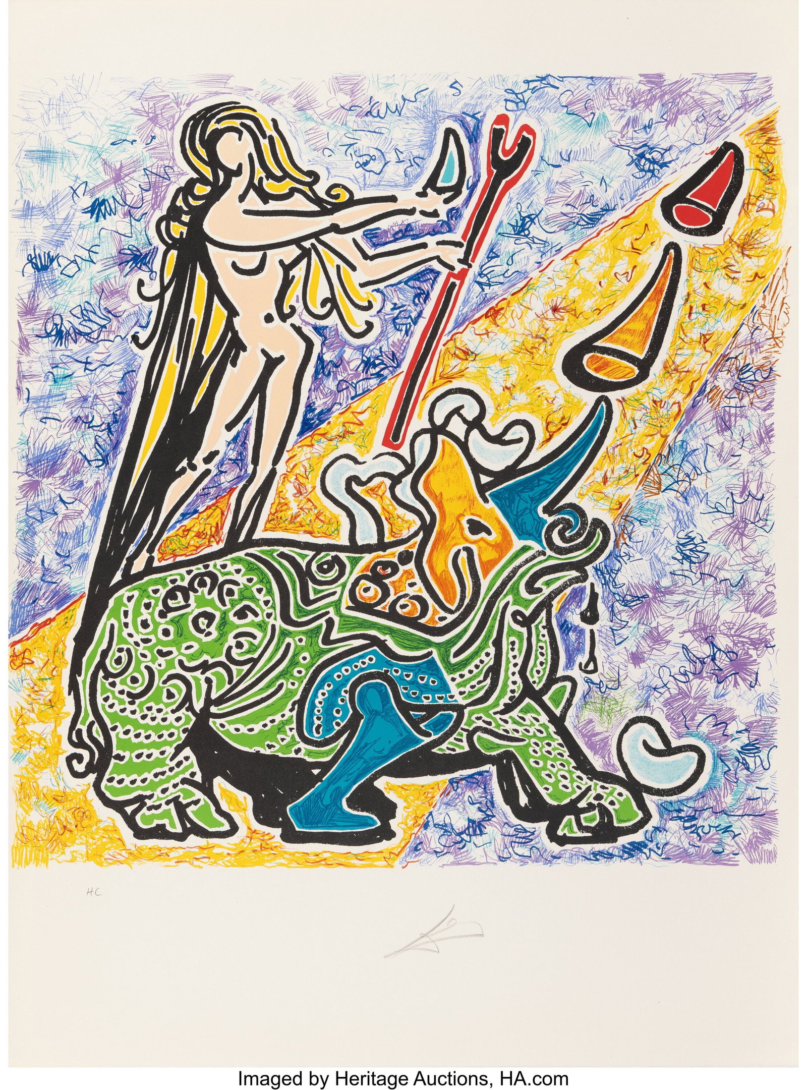 Salvador Dalí (1904-1989) Le vierge et la rhino: Salvador Dalí (1904-1989) Le vierge et la rhinoceros, from Le jungle humaine, 1976 Lithograph in colors on Arches paper 25 x 18-3/4 inches (63.5 x 47&perio