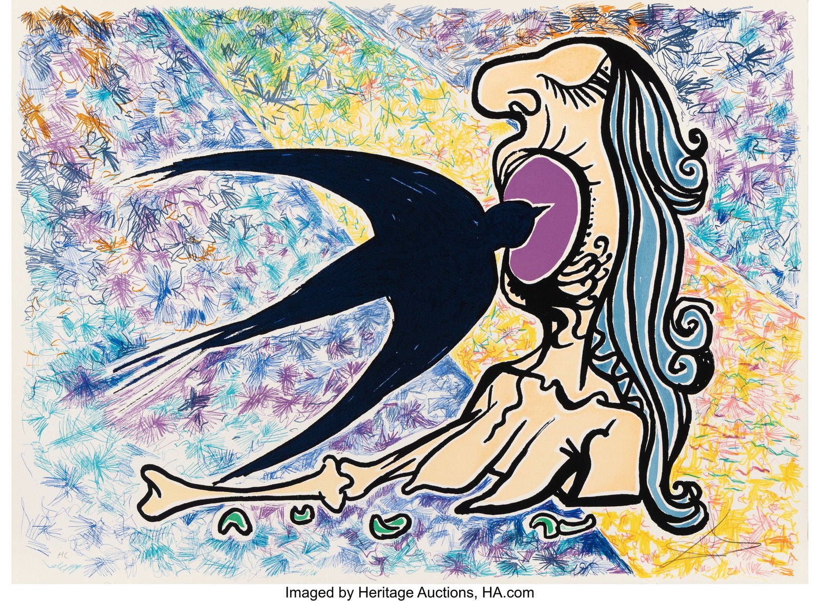 Salvador Dalí (1904-1989) L'hirondelle, from Le: Salvador Dalí (1904-1989) L'hirondelle, from Le jungle humaine, 1976 Lithograph in colors on Arches paper 18-3/4 x 25 inches (47.6 x 63.5 cm) &