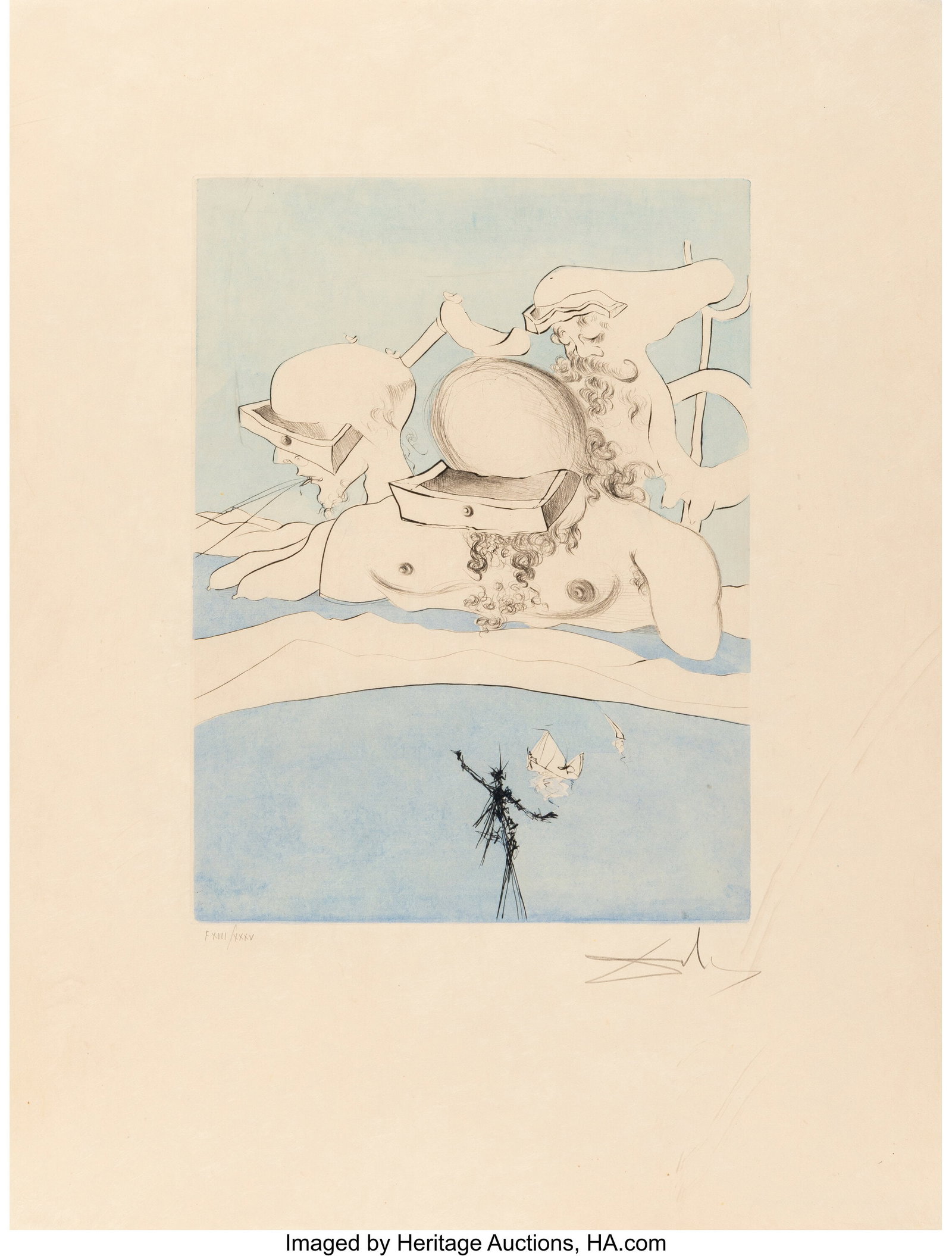 Salvador Dalí (1904-1989) Expluse comme un mego: Salvador Dalí (1904-1989) Expluse comme un megot par les magots, from After 50 Years of Surrealism,, 1974 Etching with hand coloring on Japon paper 26 x 19-3/4 i