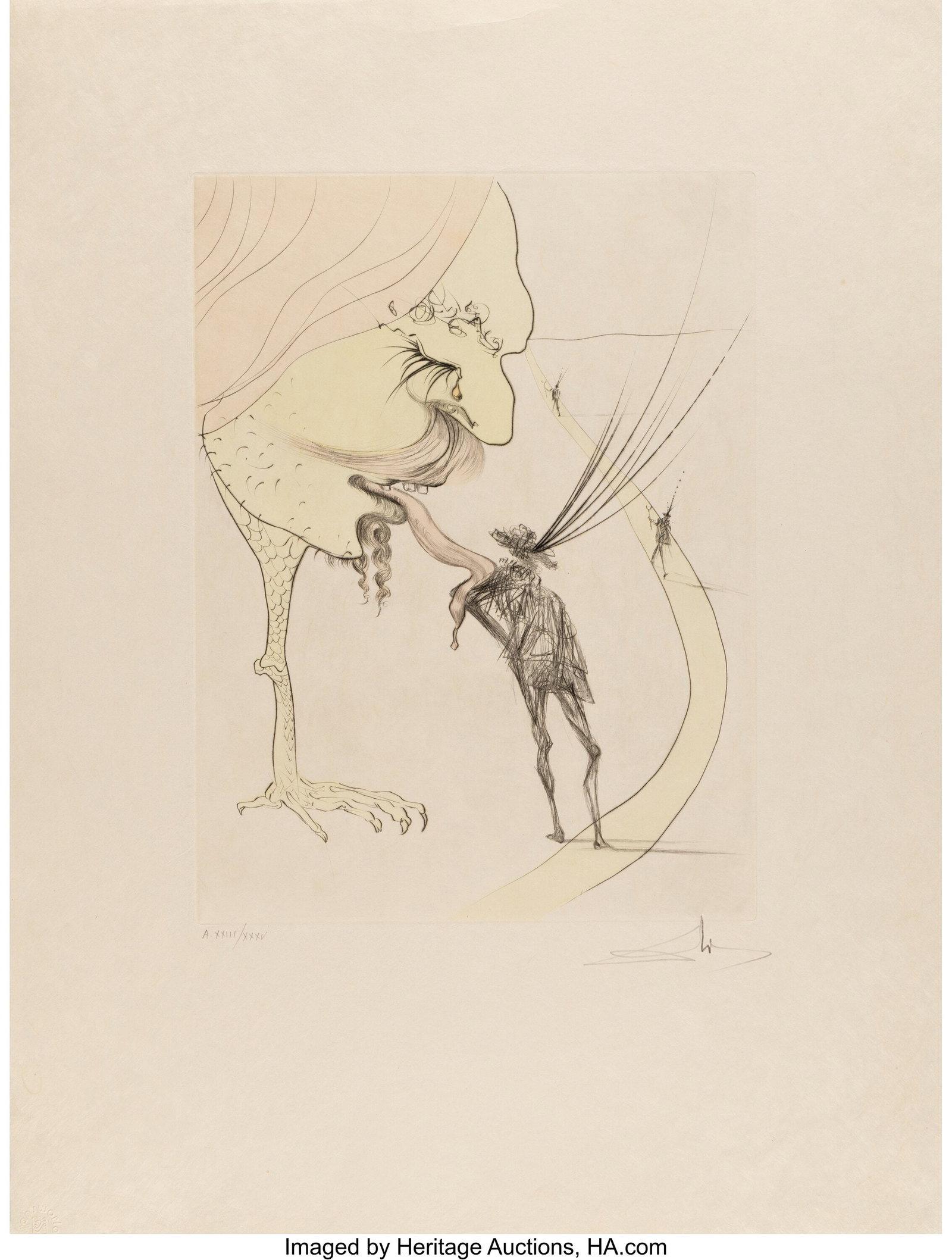 Salvador Dalí (1904-1989) Picasso: A Ticket to : Salvador Dalí (1904-1989) Picasso: A Ticket to Glory, from After 50 Years of Surrealism, 1974 Etching with hand coloring on Arches paper 26 x 19-3/4 inches &lpar