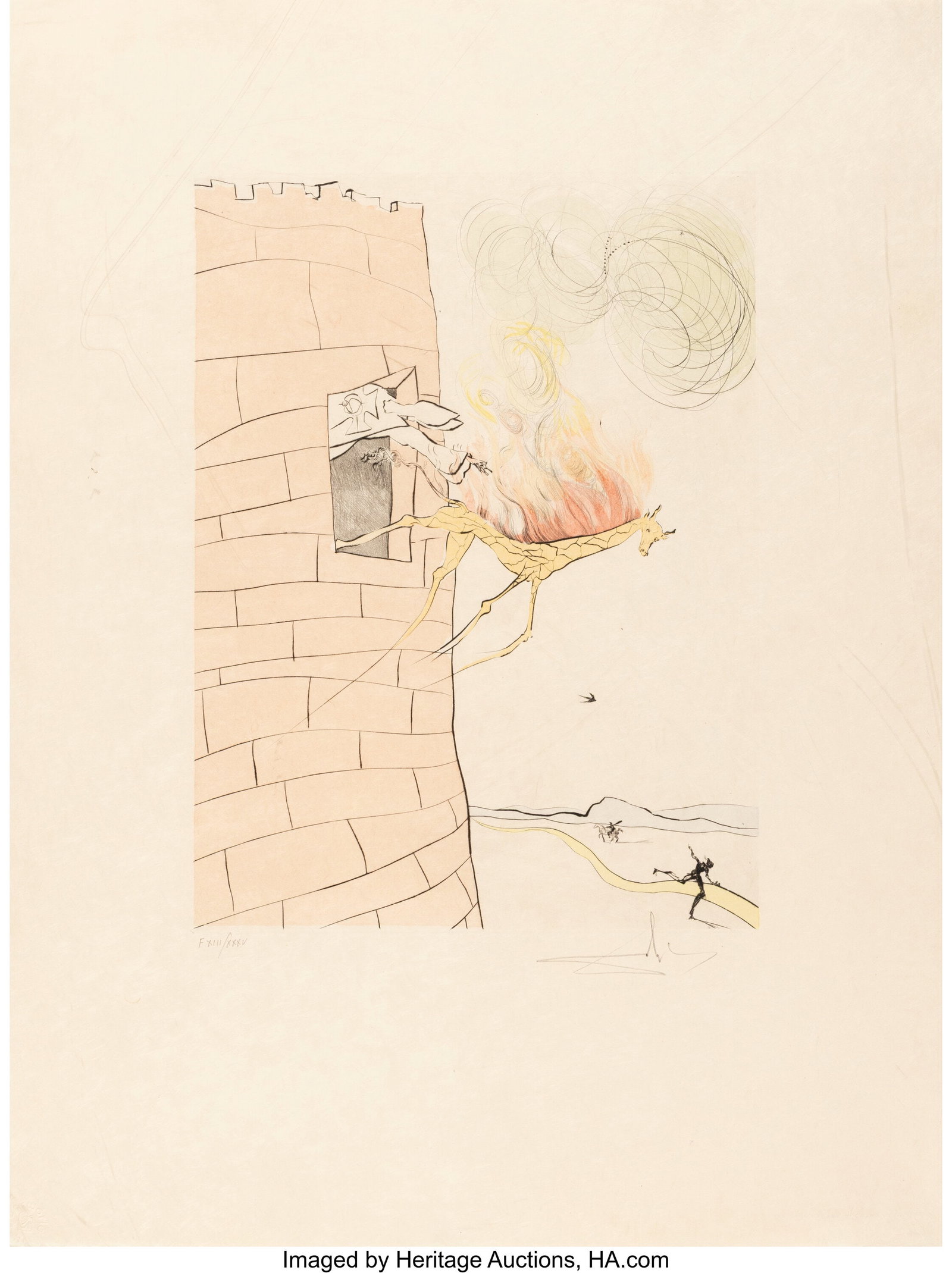 Salvador Dalí (1904-1989) Le grand inquisiteur : Salvador Dalí (1904-1989) Le grand inquisiteur chasse le serviteur, from After 50 Years of Surrealism, 1974 Etching with hand coloring on Japon paper 26 x 19-3/4 inche