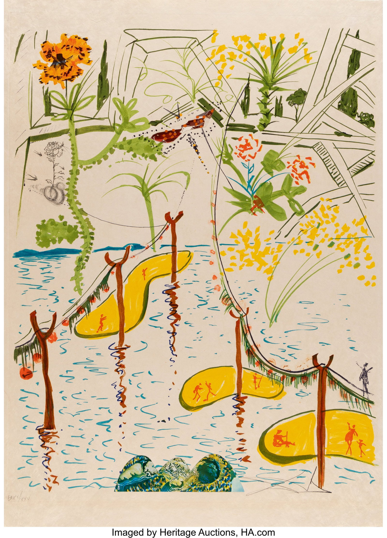 Salvador Dalí (1904-1989) Biological Gardens, f: Salvador Dalí (1904-1989) Biological Gardens, from Imaginations and Objects of the Future, 1975 Lithograph in colors with etching on Japon paper 30-1/4 x 22-1/4 in
