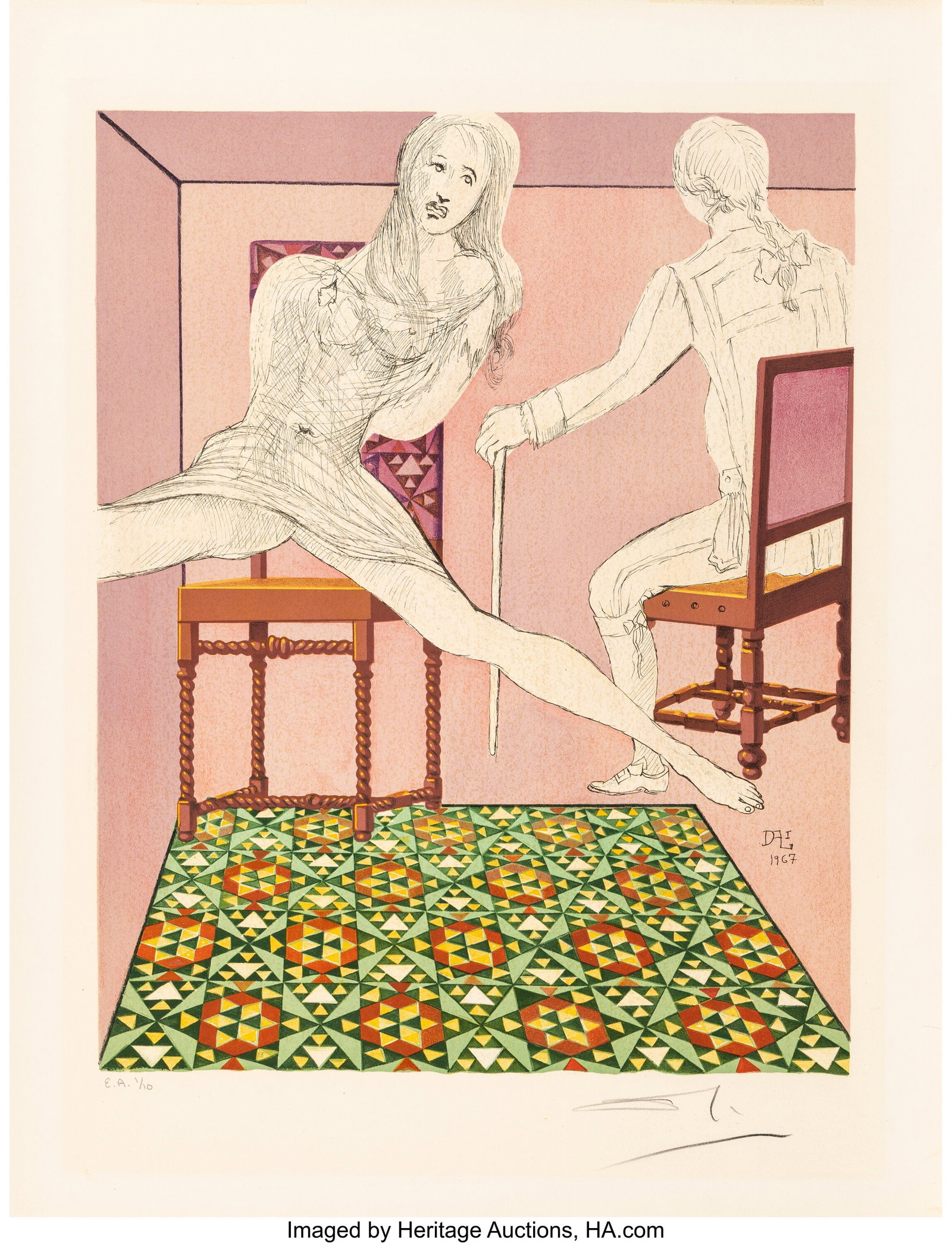 Salvador Dalí (1904-1989) Marianne and the Chev: Salvador Dalí (1904-1989) Marianne and the Chevalier, from The Marquis de Sade, 1969 Lithograph in colors on wove paper 25-5/8 x 19-5/8 inches (65.1 x 