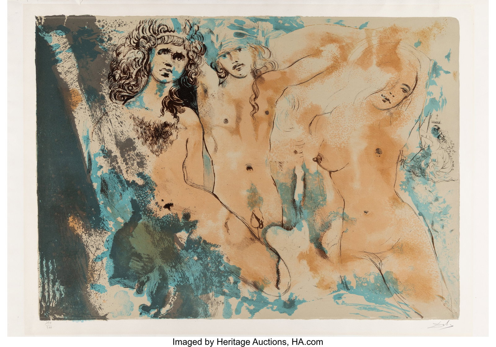 Salvador Dalí (1904-1989) Three Hippies, 1970 L: Salvador Dalí (1904-1989) Three Hippies, 1970 Lithograph and etching in colors on Arches paper 25 x 35-1/2 inches (63.5 x 90.2 cm) (sheet) 