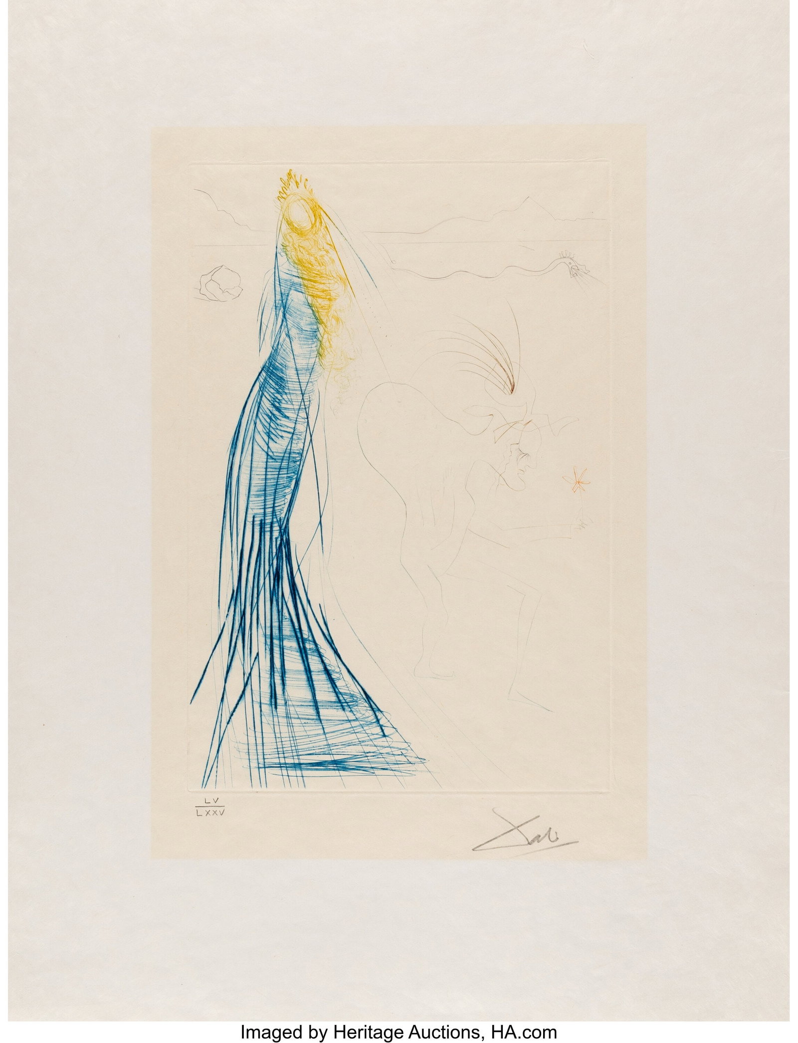 Salvador Dalí (1904-1989) Frocin, le mauvais na: Salvador Dalí (1904-1989) Frocin, le mauvais nain, from Tristan et Iseult, 1970 Engraving in colors on Japon paper 26 x 20 inches (66.0 x 50.8 cm&
