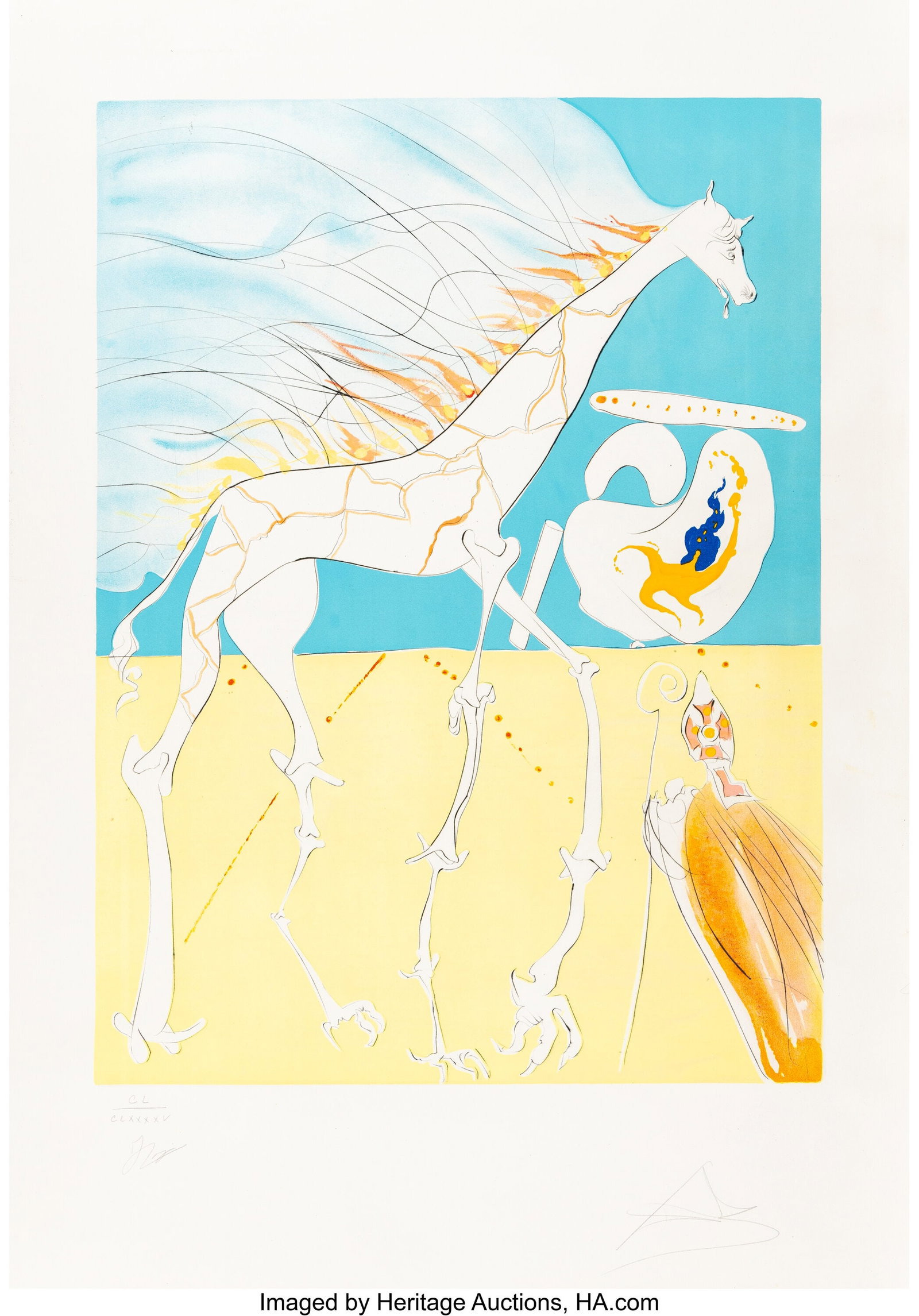 Salvador Dalí (1904-1989) Girafe saturnienne, f: Salvador Dalí (1904-1989) Girafe saturnienne, from La Conquete de Cosmos, 1974 Engraving with lithography in colors and embossing on Arches paper 38-1/2 x 27-1/2 i