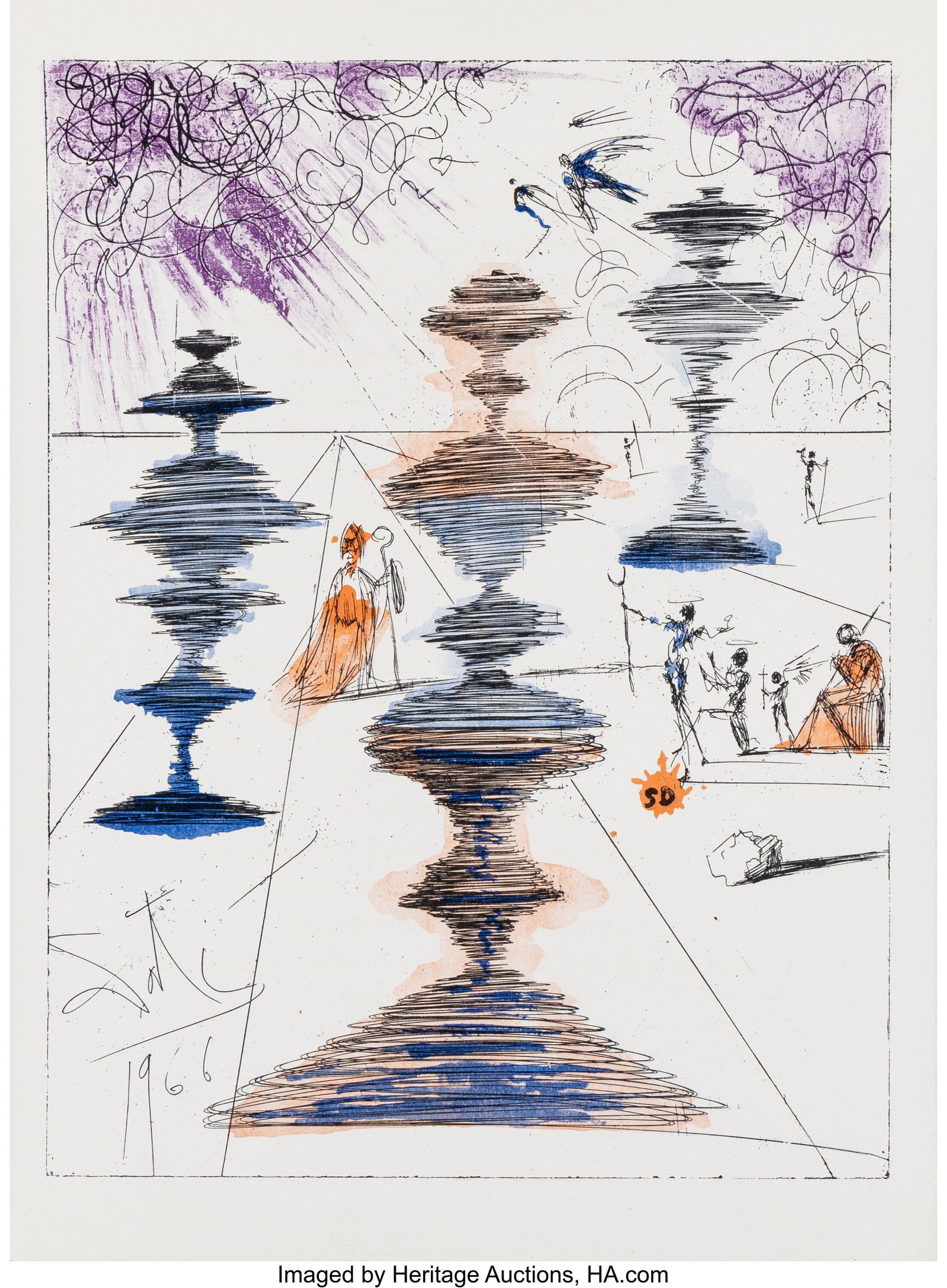 Salvador Dalí (1904-1989) Fables de La Fontaine: Salvador Dalí (1904-1989) Fables de La Fontaine, 1966 Lithograph in colors with hand coloring on Lana paper 14-3/4 x 11 inches (37.5 x 27.9 cm) &lpar