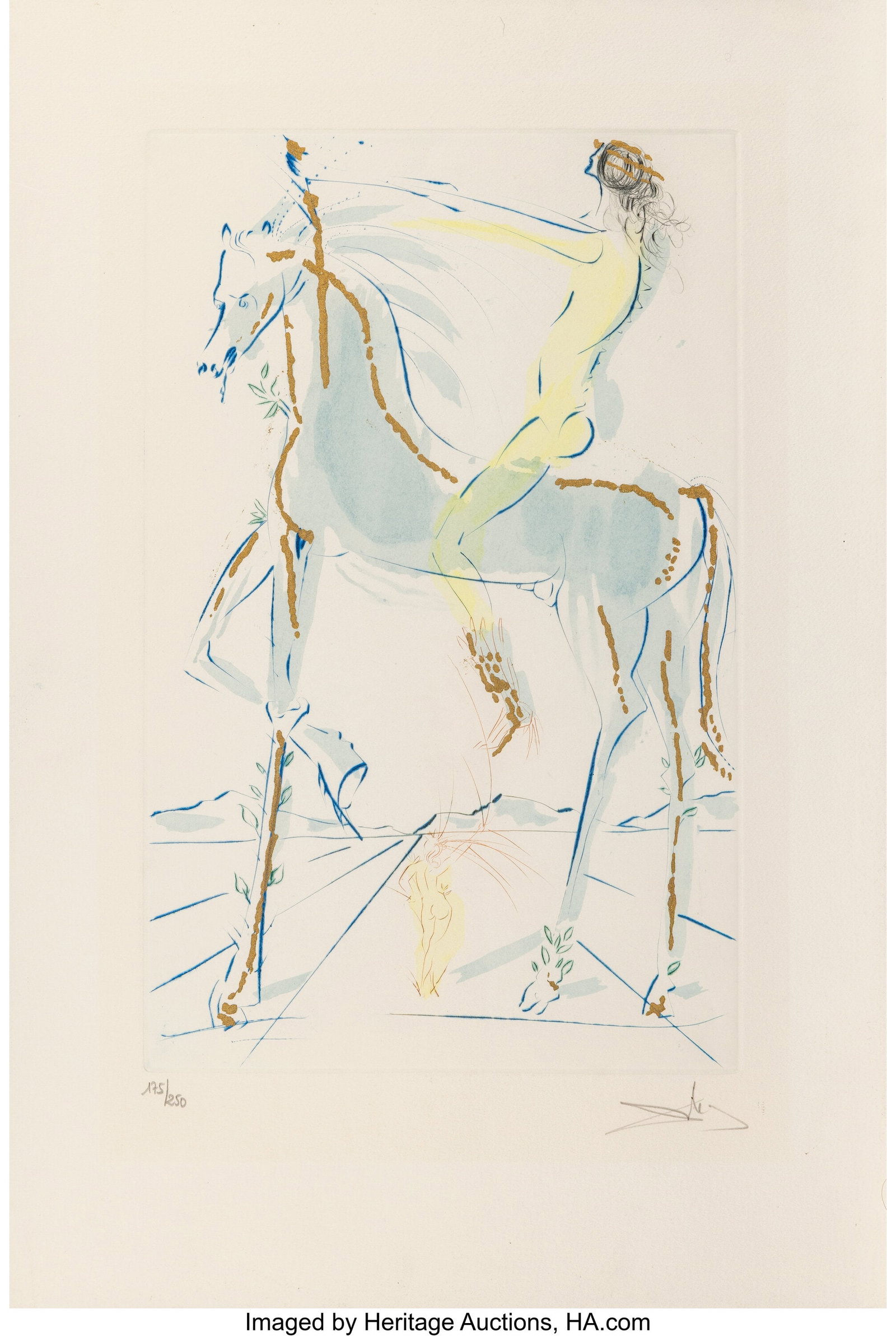 Salvador Dalí (1904-1989) I Have Compared Thee,: Salvador Dalí (1904-1989) I Have Compared Thee, from Song of Songs of Soloman, 1971 Etching in colors with gold dust on Arches paper 30 x 22-1/8 inches (76&period