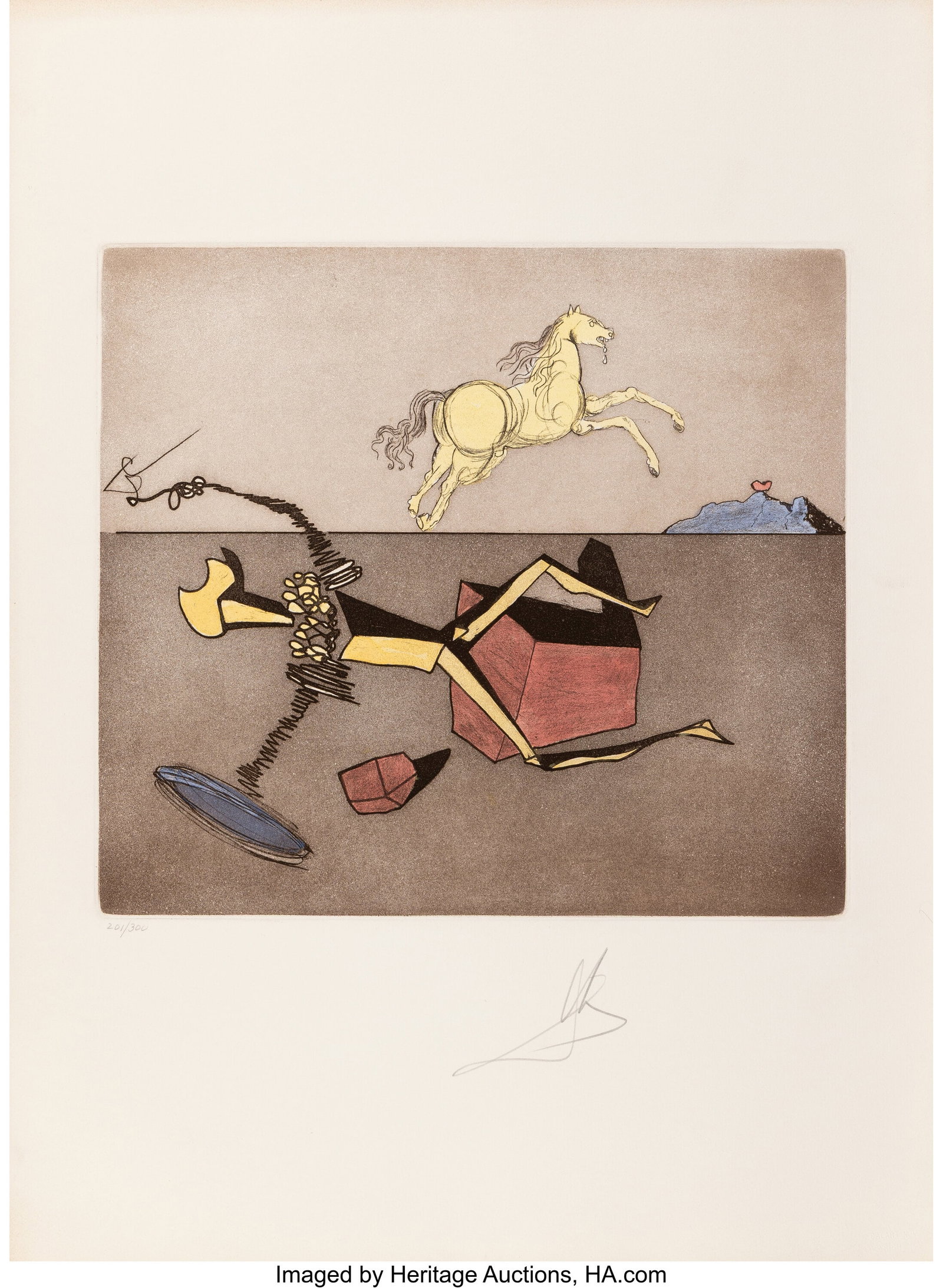 Salvador Dalí (1904-1989) Aspiration, from Hist: Salvador Dalí (1904-1989) Aspiration, from Historia de Don Quichotte de la Mancha, 1980 Etching and aquatint in colors on Arches paper 29-7/8 x 22-1/8 inches &lpar
