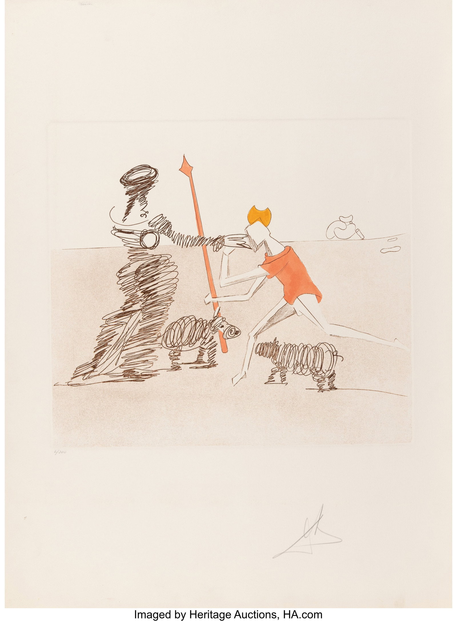 Salvador Dalí (1904-1989) Pastorale, from Histo: Salvador Dalí (1904-1989) Pastorale, from Historia de Don Quichotte de la Mancha, 1980 Etching and aquatint in colors on Arches paper 29-7/8 x 22-1/8 inches (