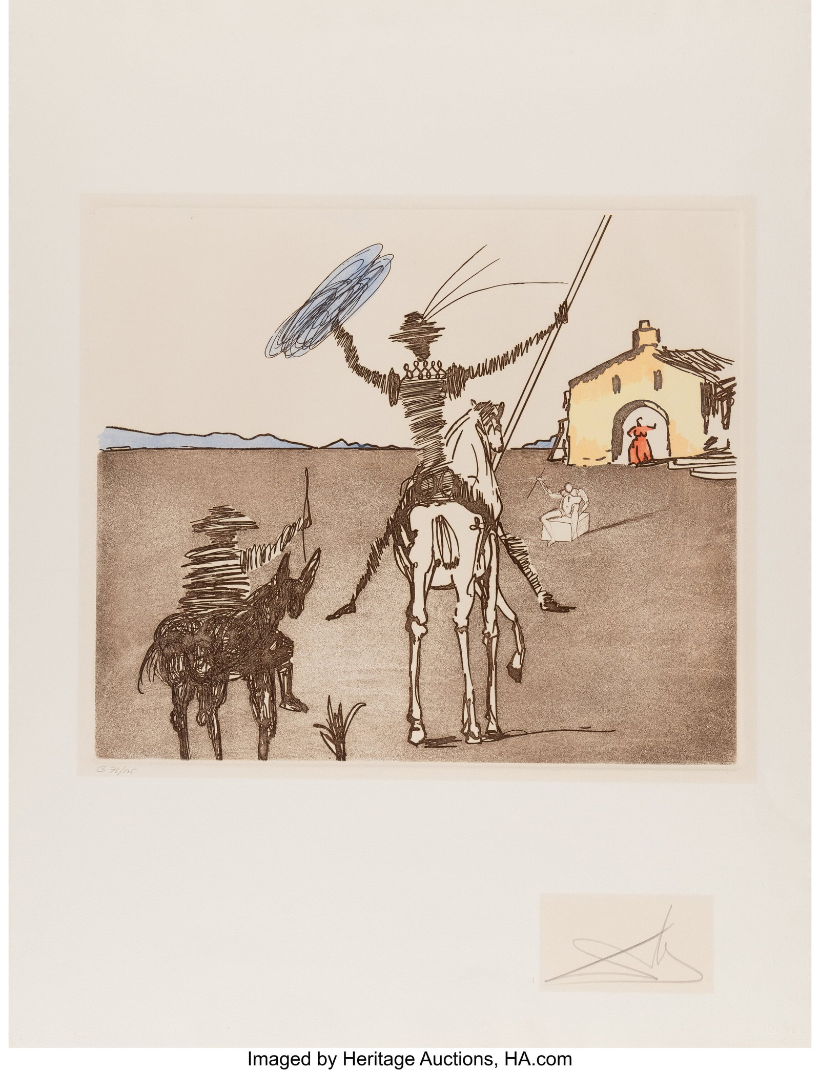Salvador Dalí (1904-1989) The Impossible Dream,: Salvador Dalí (1904-1989) The Impossible Dream, from Historia de Don Quichotte de la Mancha, 1980 Etching and aquatint in colors on Arches paper 29-7/8 x 22-1/8 in
