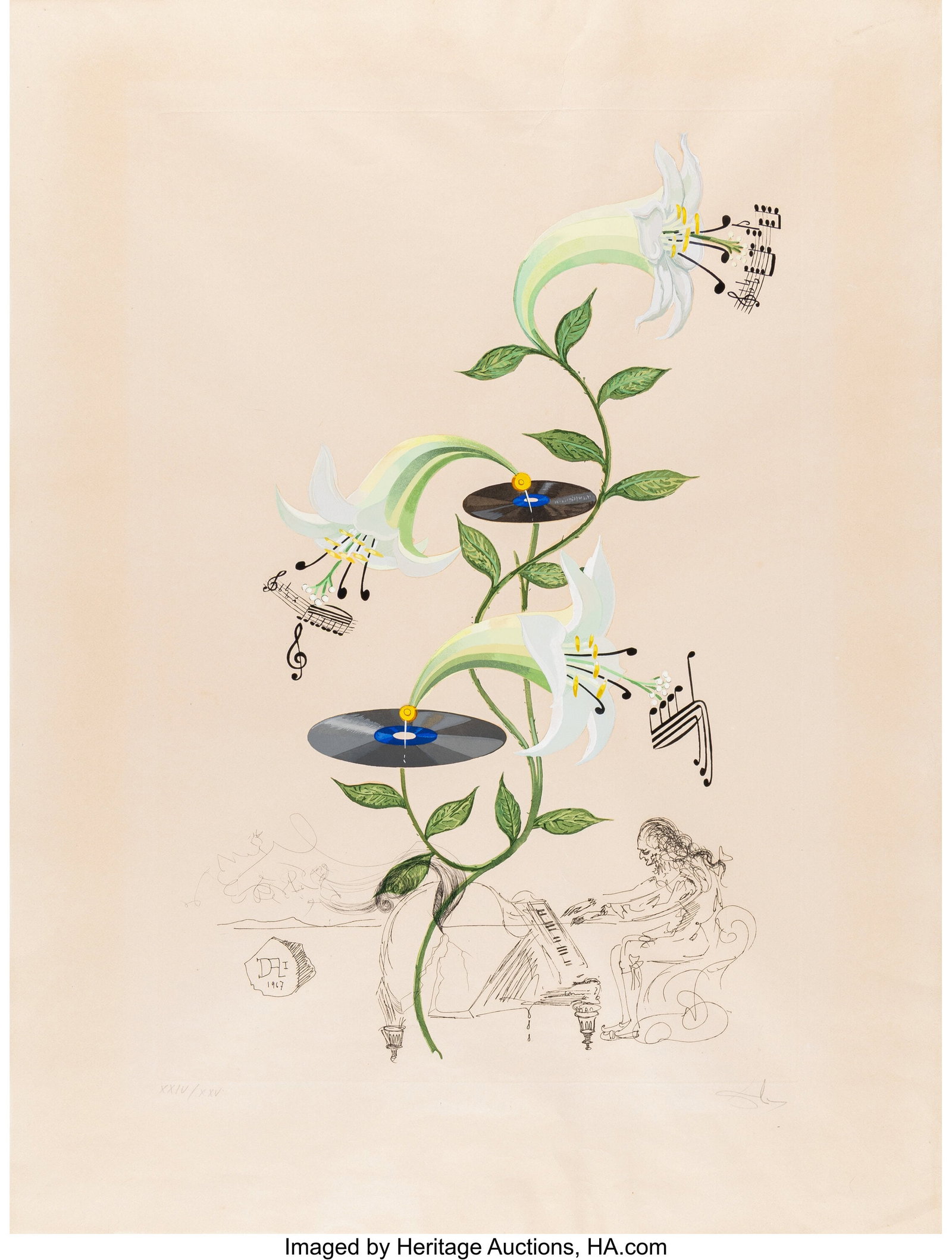 Salvador Dalí (1904-1989) Lilium Musicum (Lily): Salvador Dalí (1904-1989) Lilium Musicum (Lily), from FlorDali (Flora Dalinae), 1968 Etching with drypoint and stenciled color on wove paper 29-3/4
