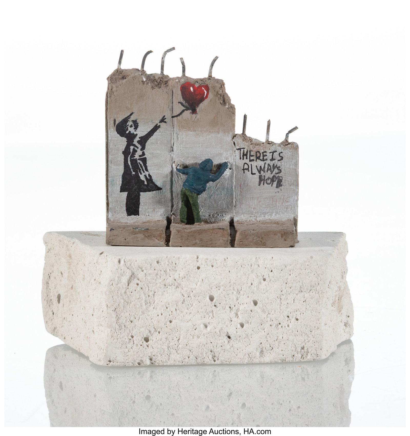 After Banksy Walled Off Hotel Souvenir (Girl Wit: After Banksy Walled Off Hotel Souvenir (Girl With Balloon), 2017 Hand-painted resin sculpture, concrete 3-5/8 x 3-3/4 x 2-5/8 inches (9.2 x 9.5 x