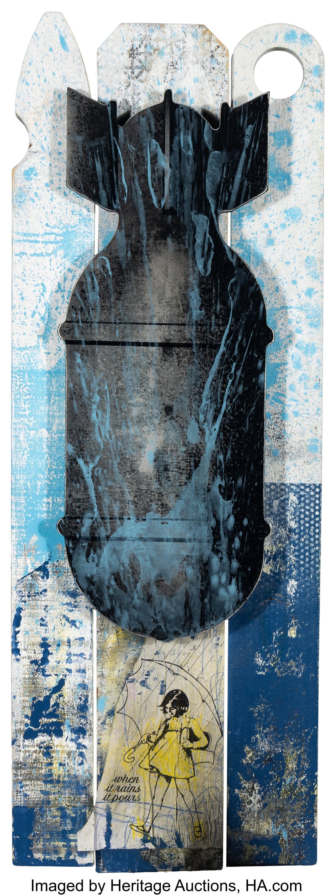 Bask (20th century) When It Rains It Pours, 2014: Bask (20th century) When It Rains It Pours, 2014 Mix media on found wood 36-1/2 x 13-1/4 x 2 inches (92.7 x 33.7 x 5.1 cm) Ed. 22/30 S