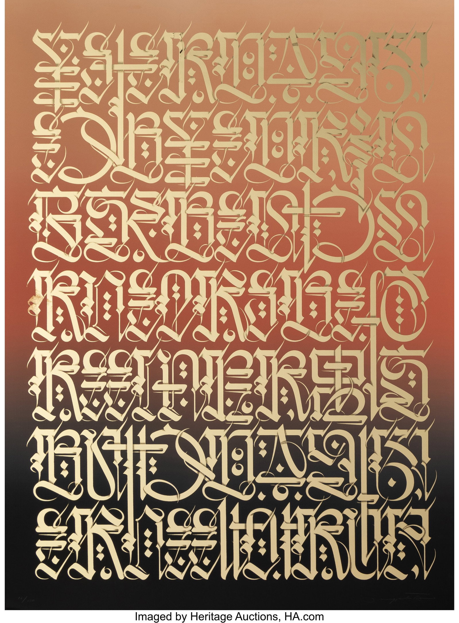 Cryptik (21st Century) Yesterday, 2022 Screenpri: Cryptik (21st Century) Yesterday, 2022 Screenprint in colors on gold foil paper 30 x 22 inches (76.2 x 55.9 cm) (sheet) Ed. 16/150 Signed a