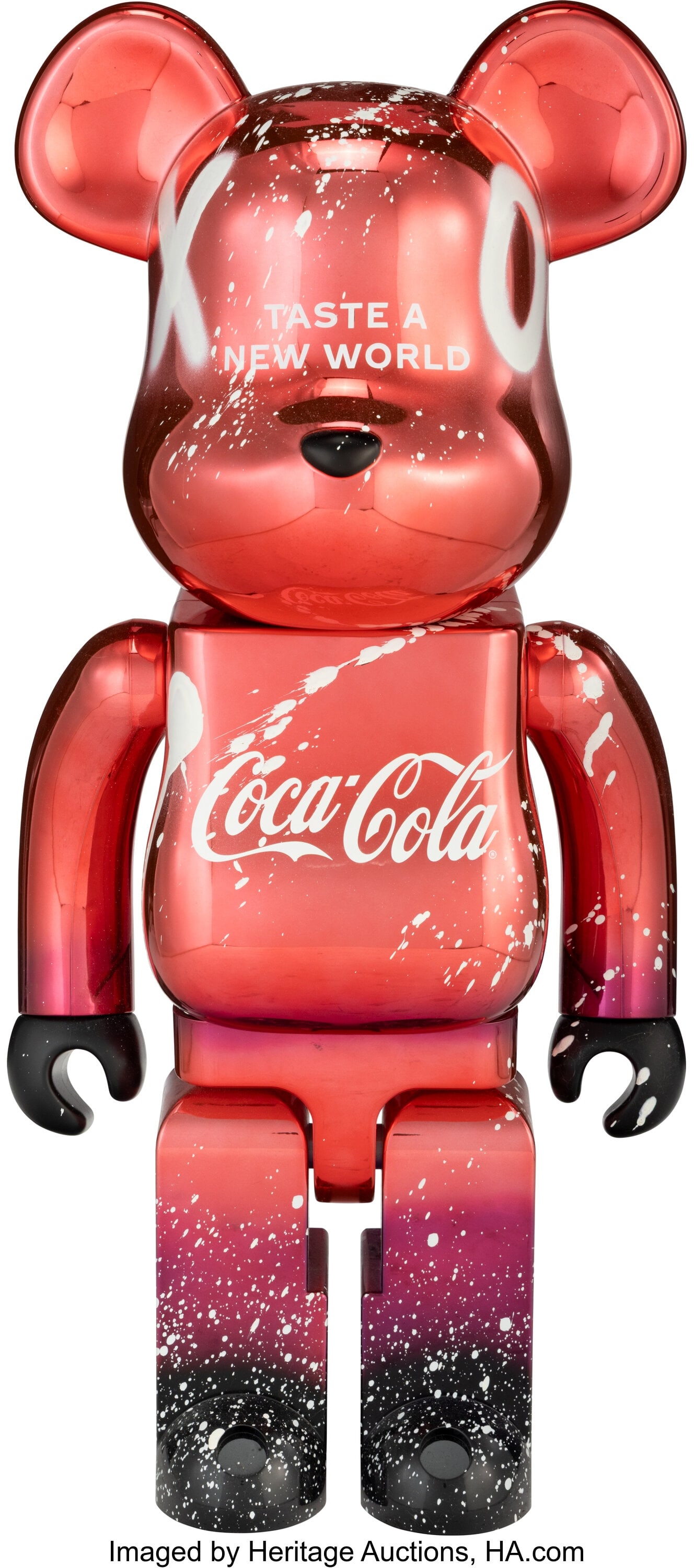 Hektad (b. 1981) Coca Cola BE@RBRICK 1000%, 2023: Hektad (b. 1981) Coca Cola BE@RBRICK 1000%, 2023 Painted cast vinyl with hand embellishments 27-1/2 x 14 x 10 inches (69.8 x 35.6 x 25&perio