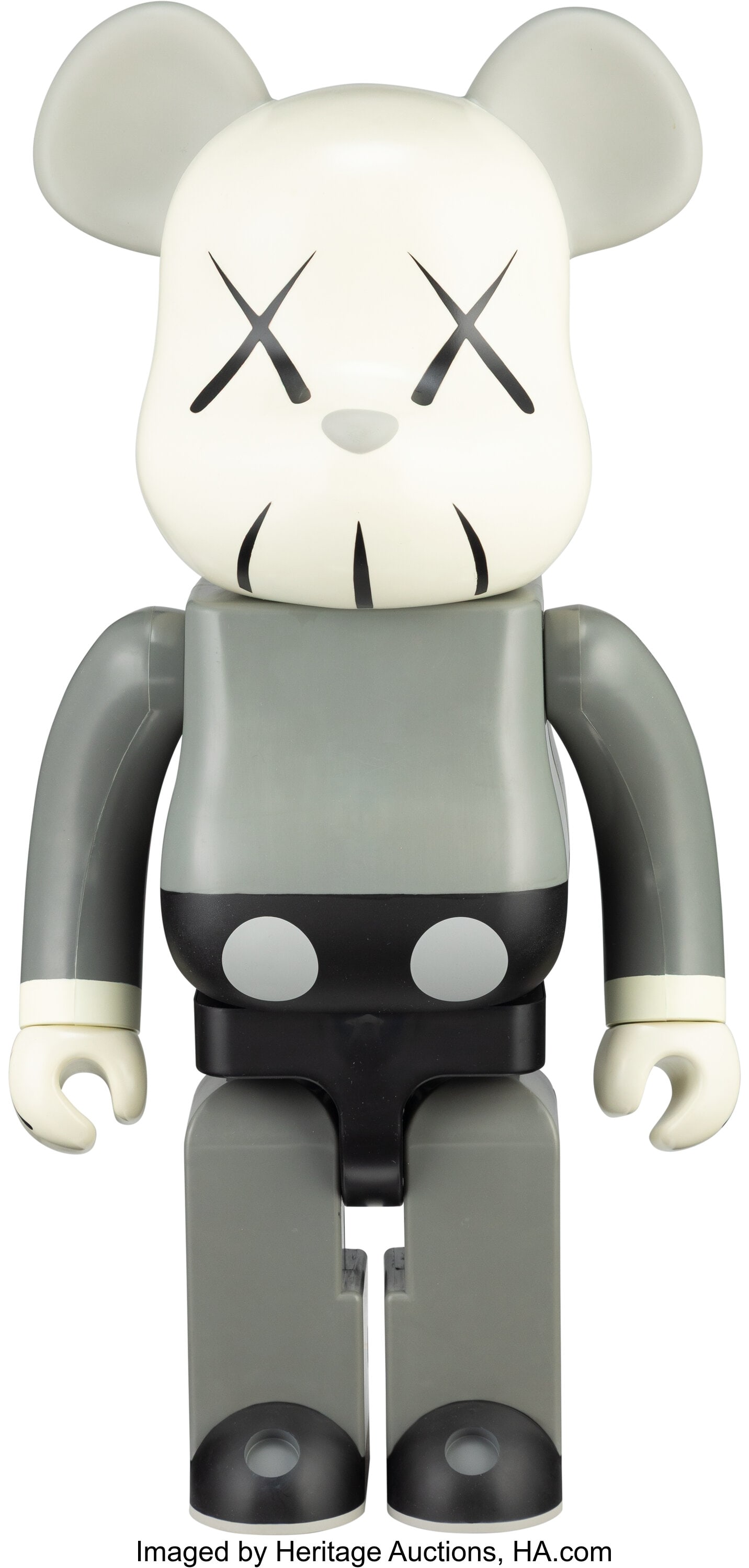 KAWS X BE@RBRICK Companion 1000% (Grey), 2002 P: KAWS X BE@RBRICK Companion 1000% (Grey), 2002 Painted cast vinyl 28-1/4 x 13-1/2 x 9-1/2 inches (71.8 x 34.3 x 24.1 cm) Stamped