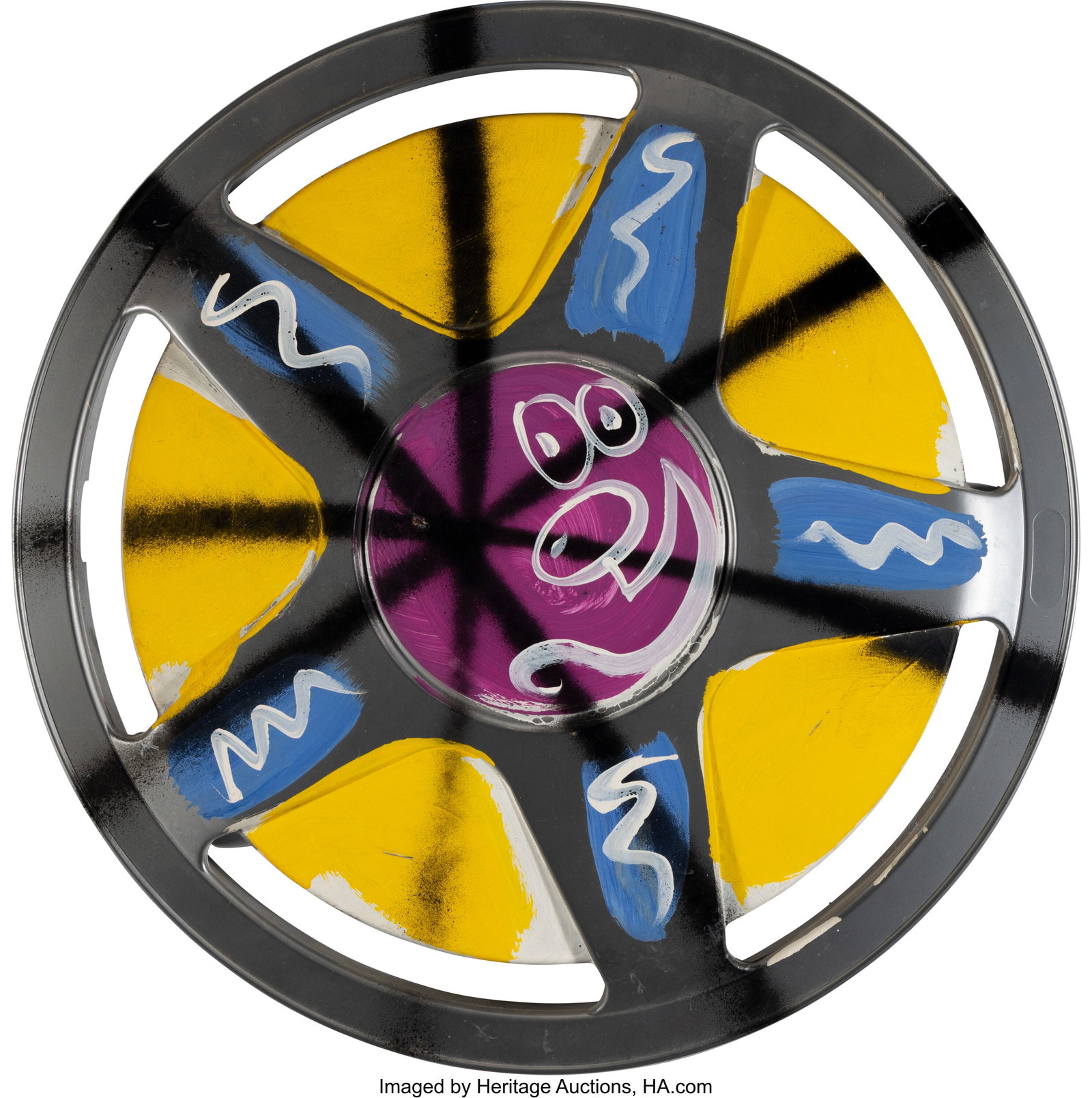 Kenny Scharf (b. 1958) Under Influence Guy, 1994: Kenny Scharf (b. 1958) Under Influence Guy, 1994 Painted plastic wheel cover 15-1/2 x 15-1/2 x 1-3/4 inches (39.4 x 39.4 x 4.4 cm) Sig