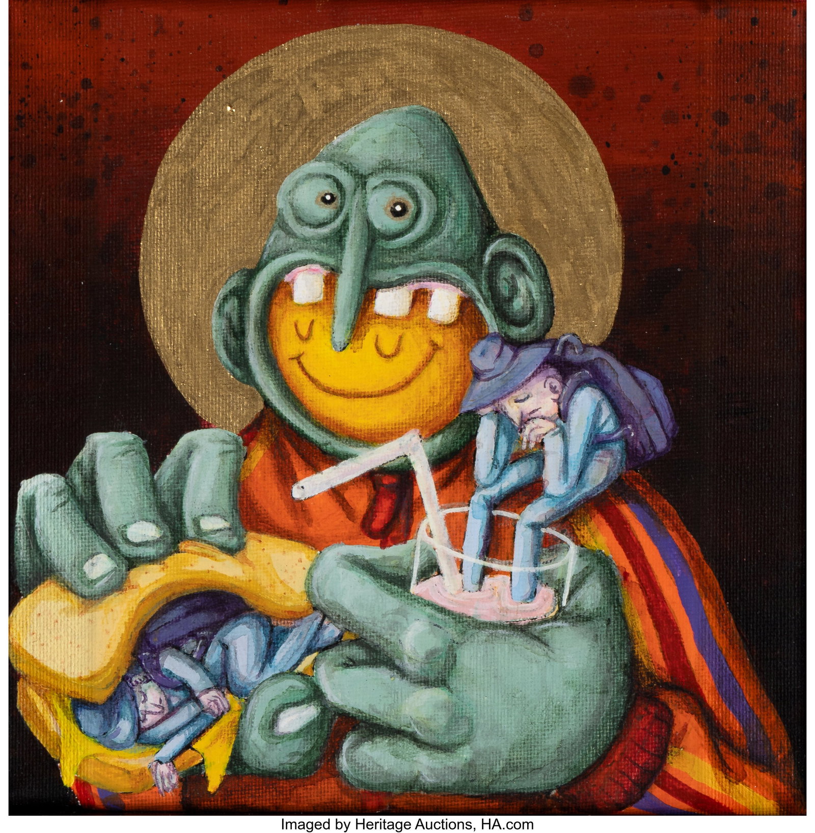 Krik Kong (b. 1899) St. Christopher, 2022 Acryli: Krik Kong (b. 1899) St. Christopher, 2022 Acrylic on canvas 7-3/4 x 7-3/4 x 1 inches (19.7 x 19.7 x 2.5 cm) (canvas) Sign