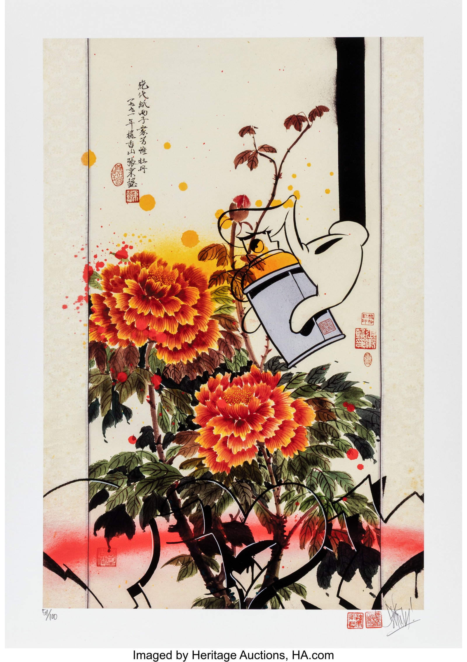 OG Slick X Linda Chang 3 Peonies And A Can, 2019: OG Slick X Linda Chang 3 Peonies And A Can, 2019 Archival pigment print on Moab Fine Art Rag paper 24 x 17 inches (61.0 x 43.2 cm) (sheet) Ed. 51/100