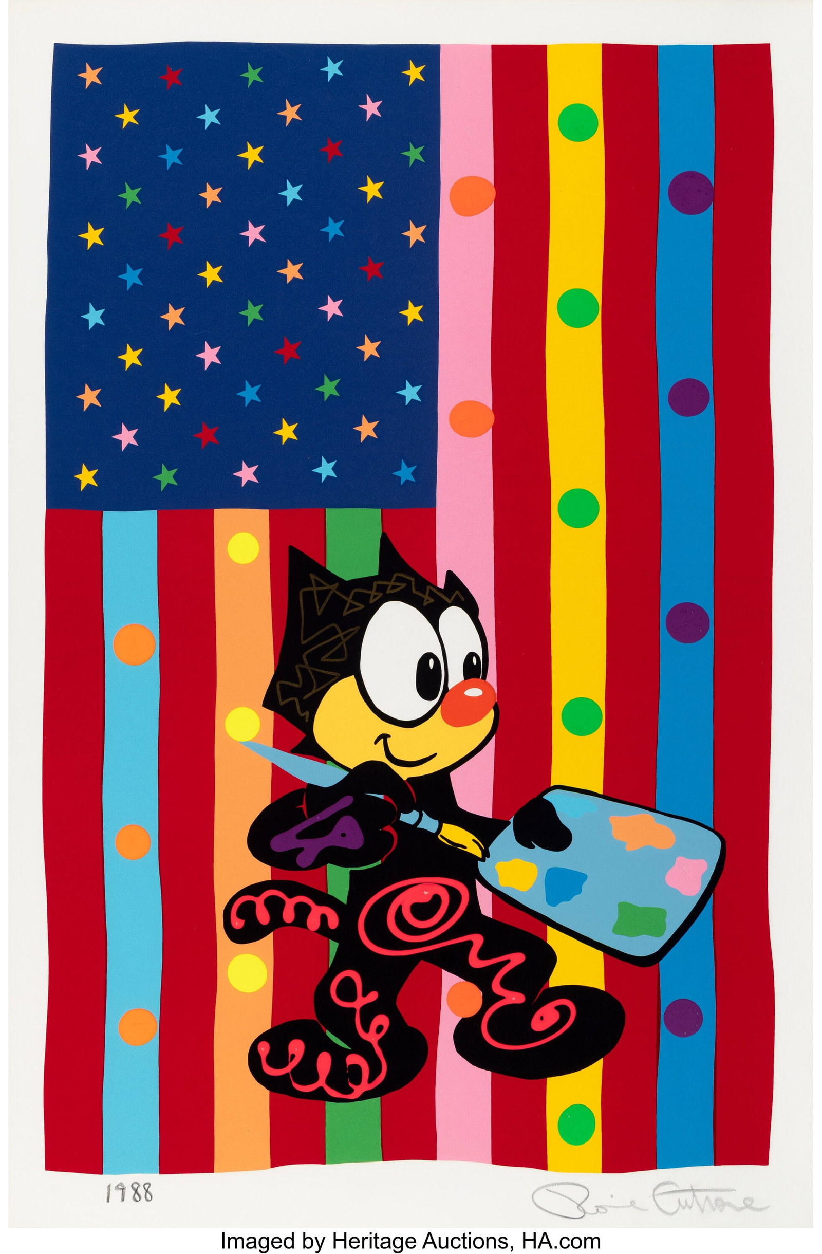 Ronnie Cutrone (1948-2013) American Artist, 1988: Ronnie Cutrone (1948-2013) American Artist, 1988 Screenprint in colors with hand-embellishments on wove paper 42 x 27-1/2 inches (106.7 x 69.8 cm) (she