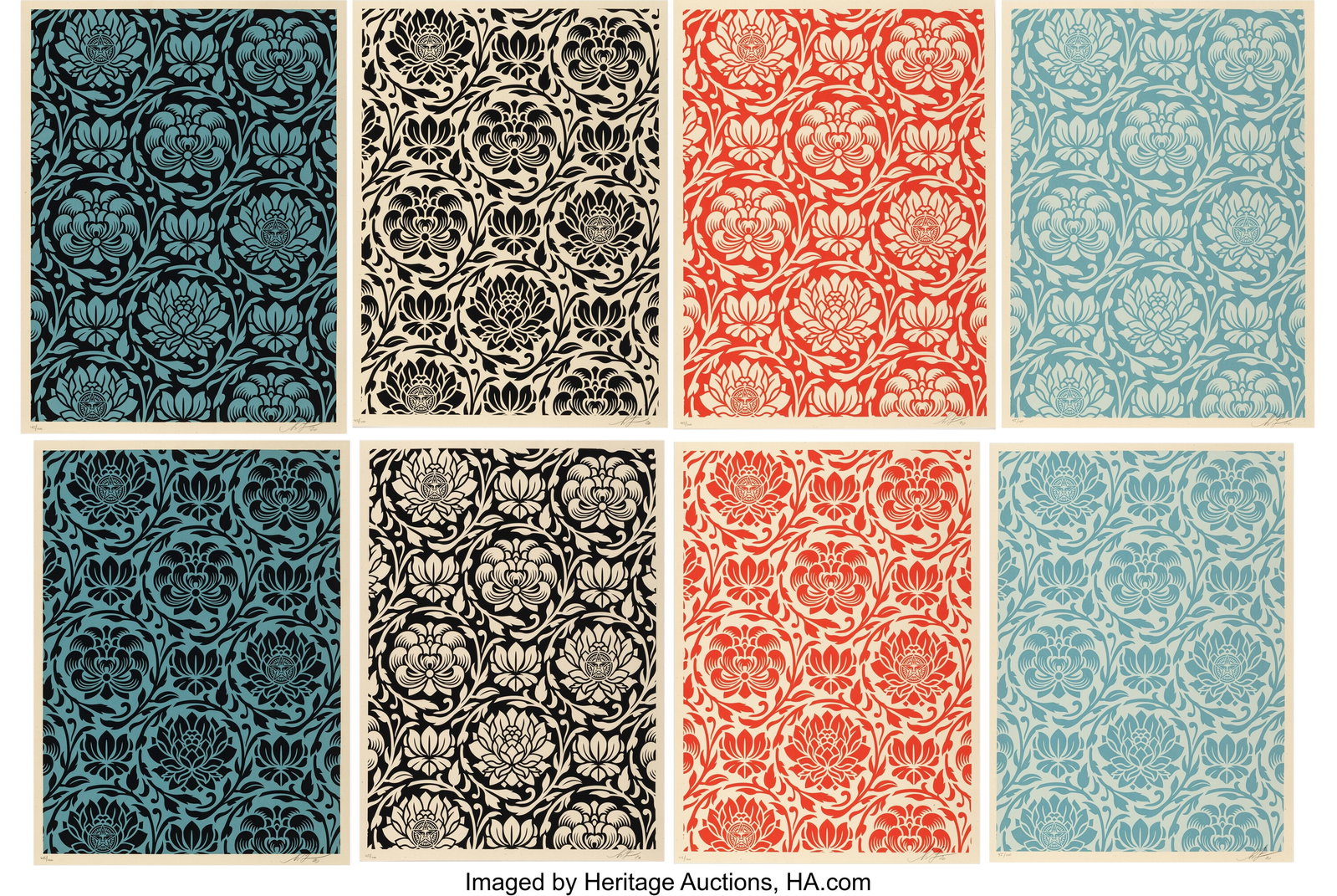 Shepard Fairey (b. 1970) Floral Harmony, 2020 Sc: Shepard Fairey (b. 1970) Floral Harmony, 2020 Screenprints in colors on speckled cream paper 24 x 18 inches (61.0 x 45.7 cm) (sheet, each&rpar